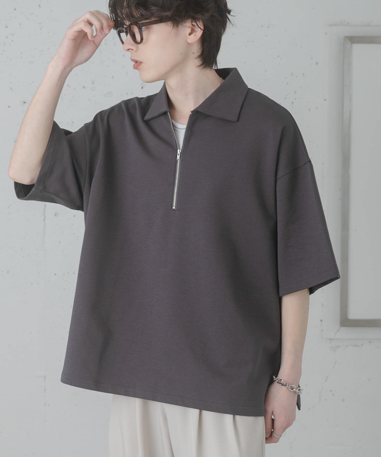 SENSE OF PLACE by URBAN RESEARCH「ダンボールポンチハーフジップショートスリーブTシャツ」|Tシャツ・カットソー|