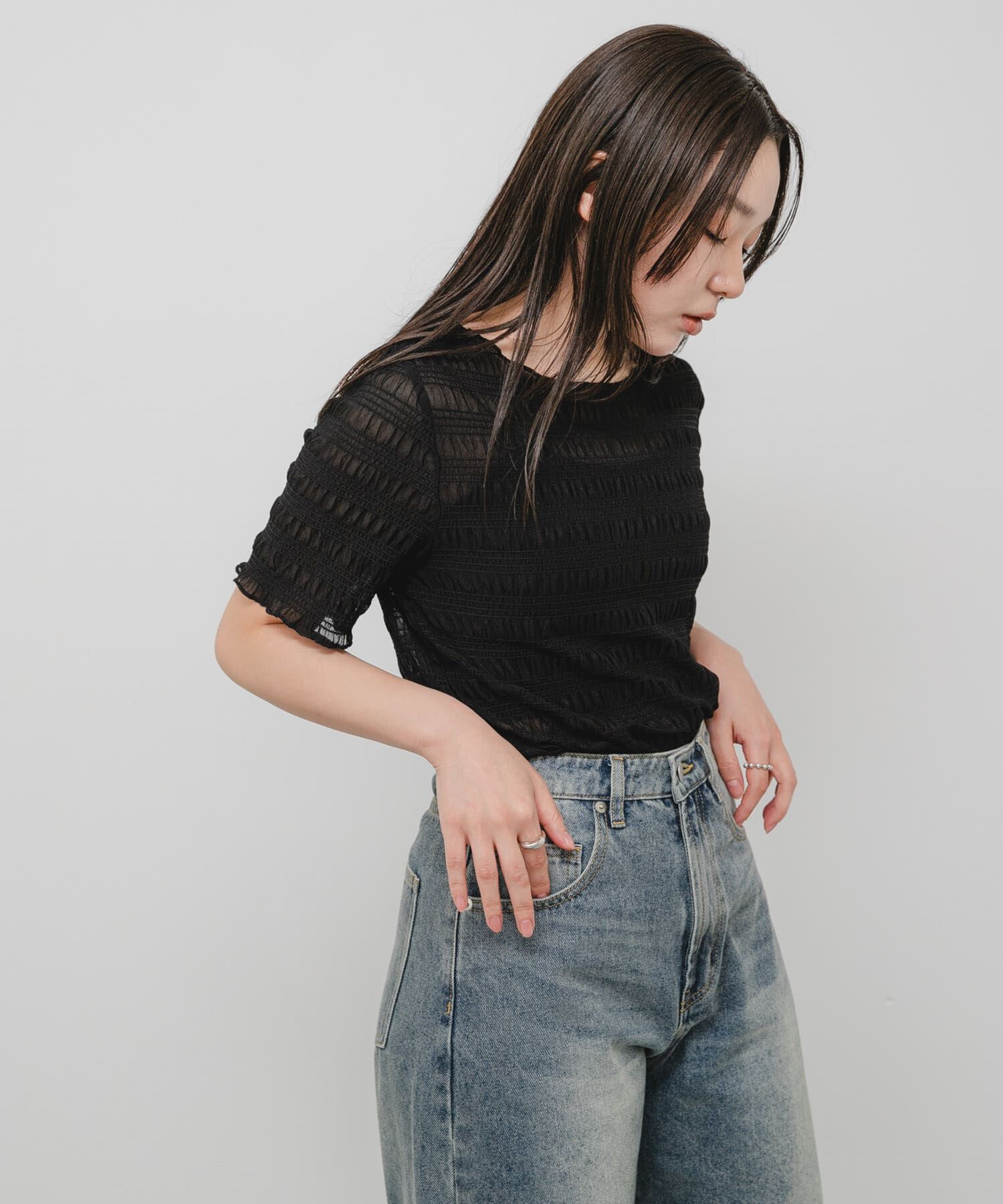 SENSE OF PLACE by URBAN RESEARCH「シャーリングシアートップ(5分袖)」|Tシャツ・カットソー|