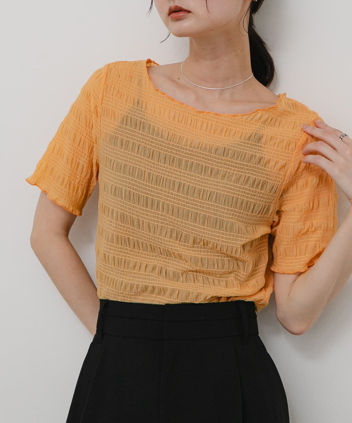SENSE OF PLACE by URBAN RESEARCH「シャーリングシアートップ(5分袖)」|Tシャツ・カットソー|オレンジ