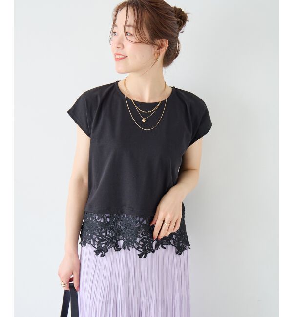  「《WEB限定アイテム》裾レースTシャツ」|Tシャツ・カットソー|