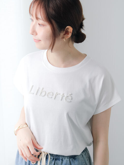 Te chichi TERRASSE「【接触冷感】パールロゴフレンチ袖Tシャツ」|Tシャツ・カットソー|オフホワイト