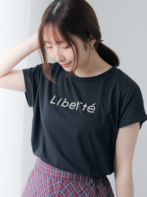 Te chichi TERRASSE「【接触冷感】パールロゴフレンチ袖Tシャツ」|Tシャツ・カットソー|ネイビー