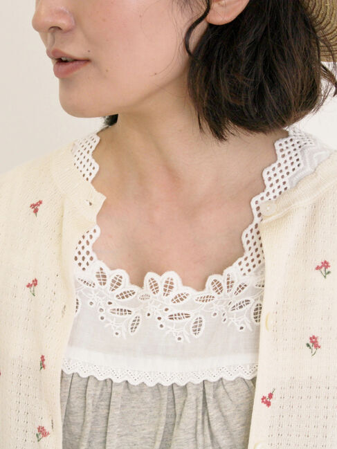 Samansa Mos2「【接触冷感】スクエアネックレースノースリーブ」|Tシャツ・カットソー|グレー