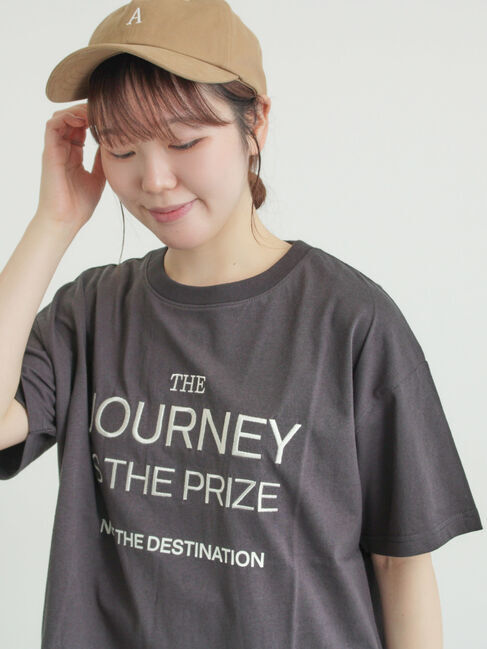 Samansa Mos2「ロゴ刺繍Tシャツ」|Tシャツ・カットソー|チャコールグレー