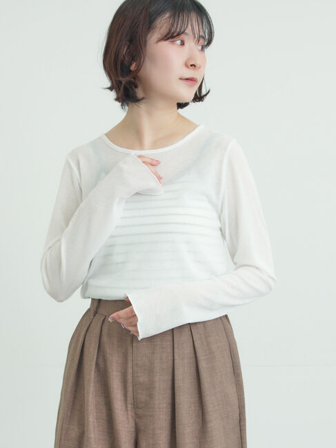 Samansa Mos2「シアーカットソー」|Tシャツ・カットソー|オフホワイト