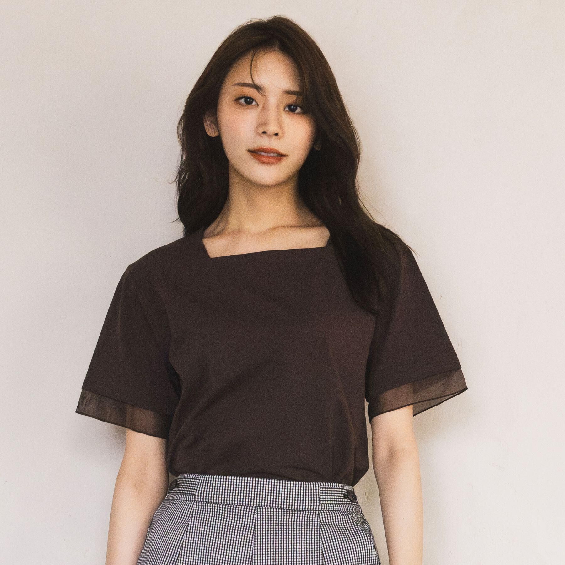 grove「【二の腕カバー/UVカット・ひんやり】袖口シアースクエアネックTシャツ」|Tシャツ・カットソー|