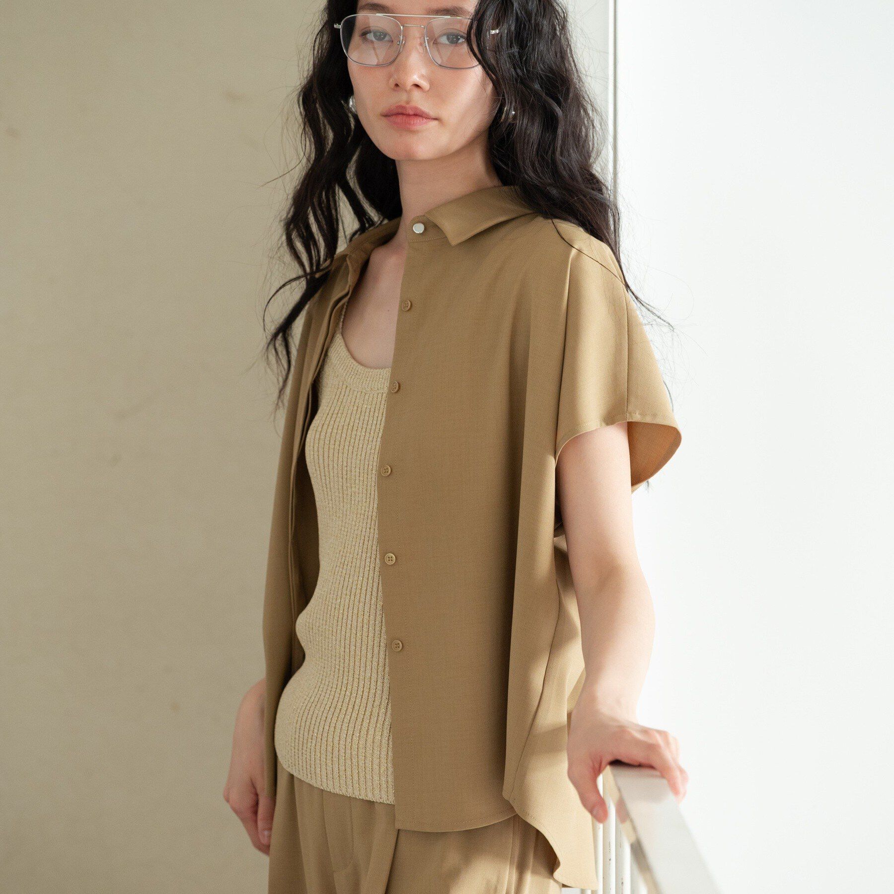 GALLEST「Comfy SET UP｜フレアスリーブブラウス【セットアップ対応／通勤／カセット服／接触冷感／UV」|シャツ・ブラウス|キャメルブラウン(0
