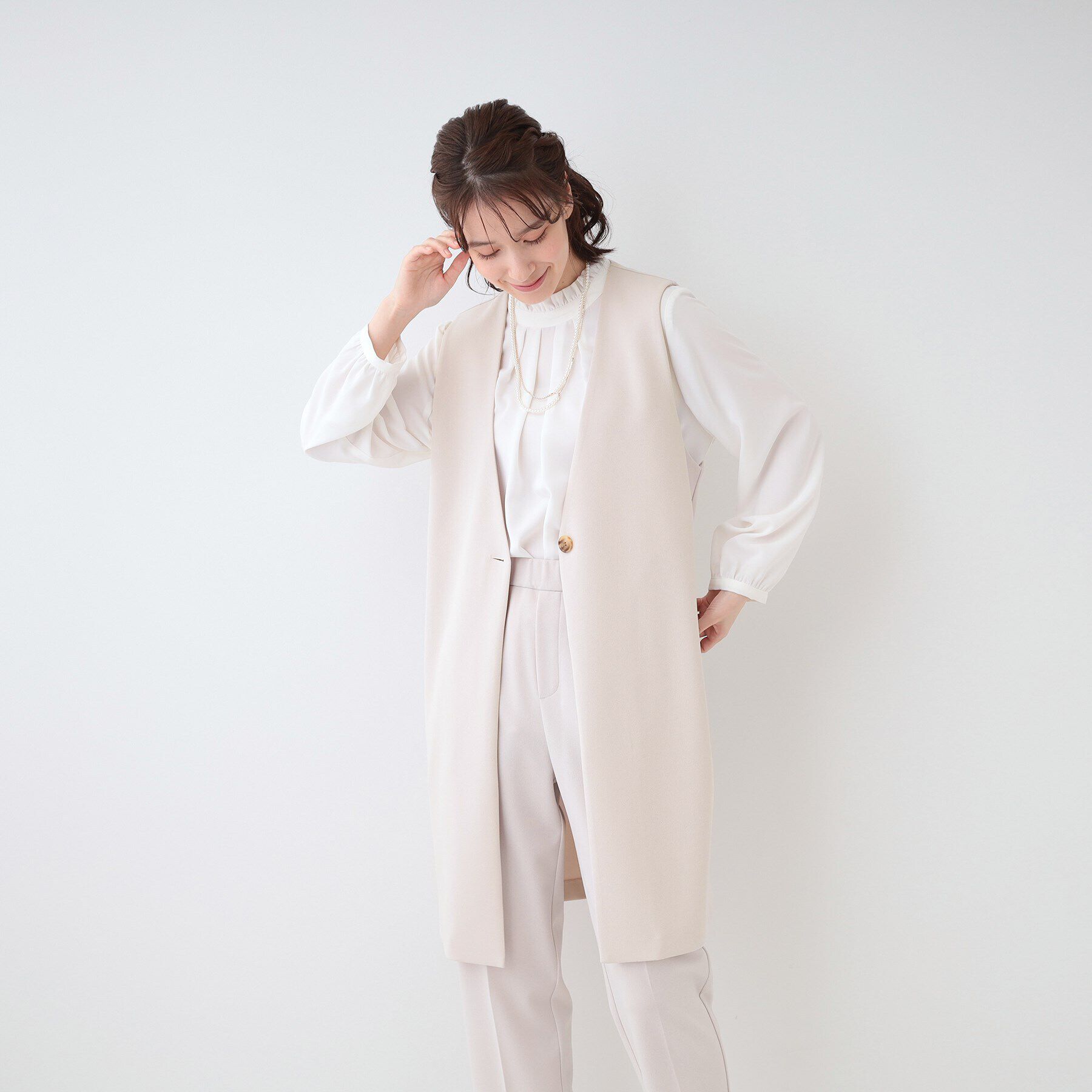 SHOO･LA･RUE「【洗える/S-3L/セットアップ可】セレモニーや通勤にも カットジョーゼット ジレ」|ベスト・ジレ|