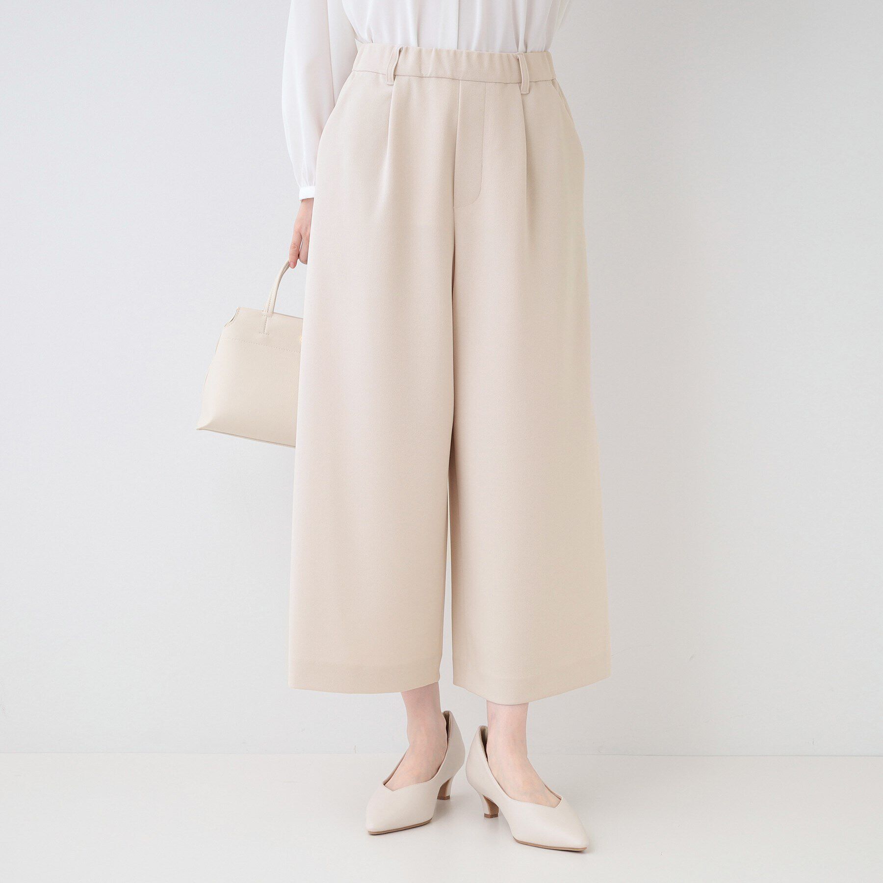 SHOO･LA･RUE「【洗える/S-3L/セットアップ可】セレモニーからデイリーに カットジョーゼット ワイドパンツ」|その他|グレージュ(050)