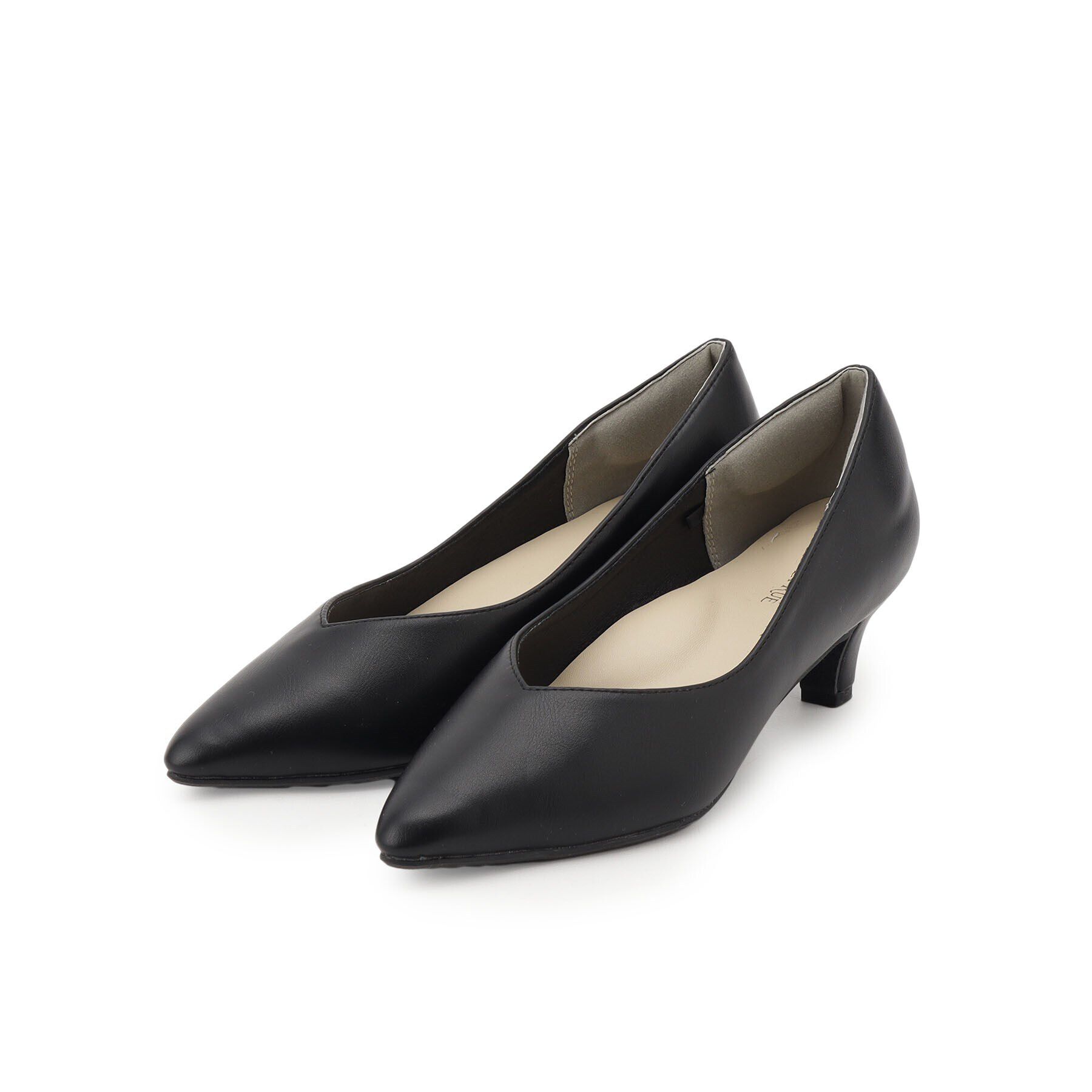 SHOO･LA･RUE「【通勤/セレモニー】Vカットデザインで足が美しく見える ベーシック5cmパンプス」|パンプス|ブラック(019)