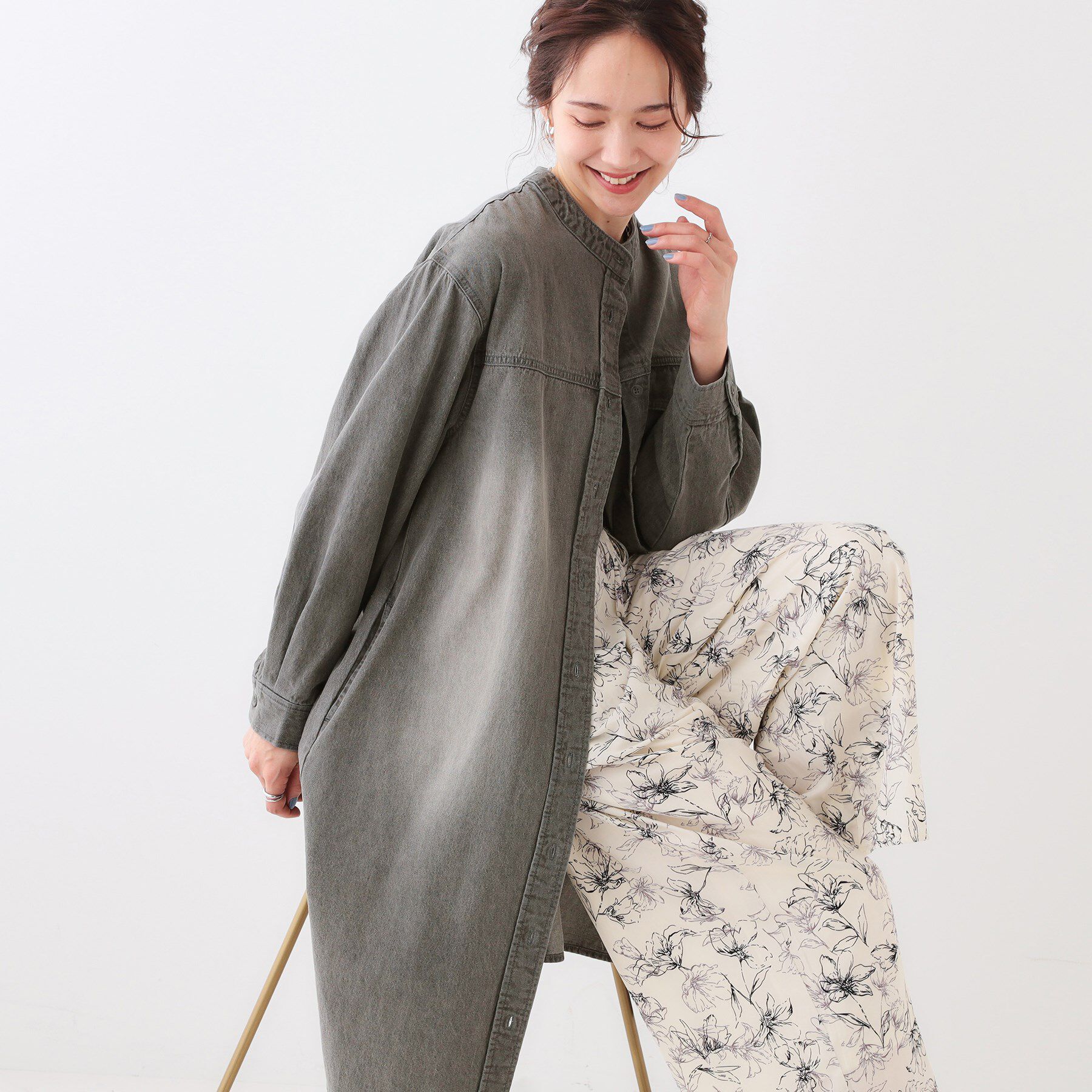 SHOO･LA･RUE「【洗える/体型カバー】デニム シャツワンピース」|ワンピース|チャコールグレー(0