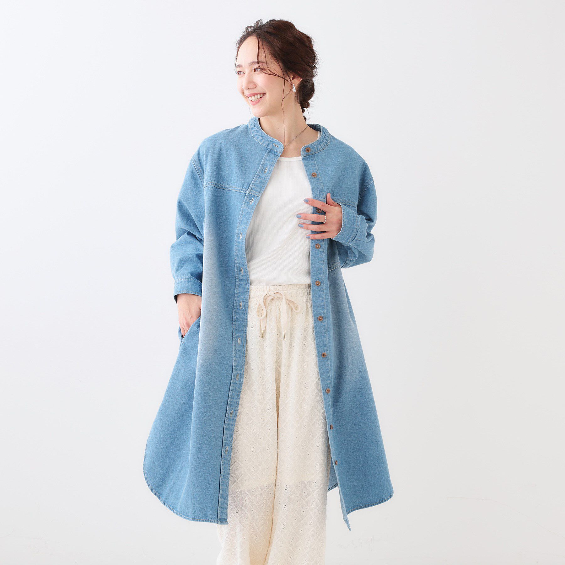 SHOO･LA･RUE「【洗える/体型カバー】デニム シャツワンピース」|ワンピース|