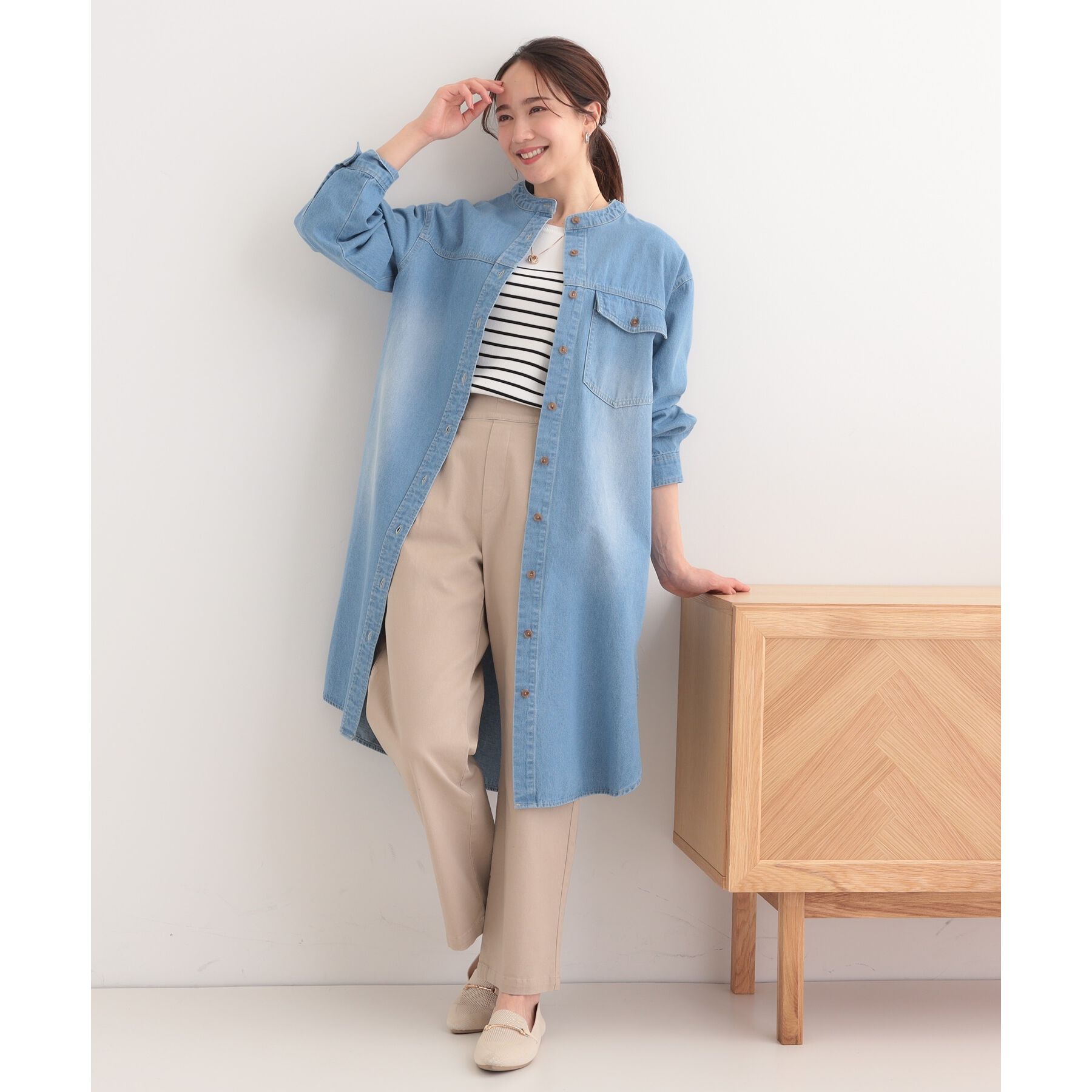 SHOO･LA･RUE「【洗える/体型カバー】デニム シャツワンピース」|ワンピース|