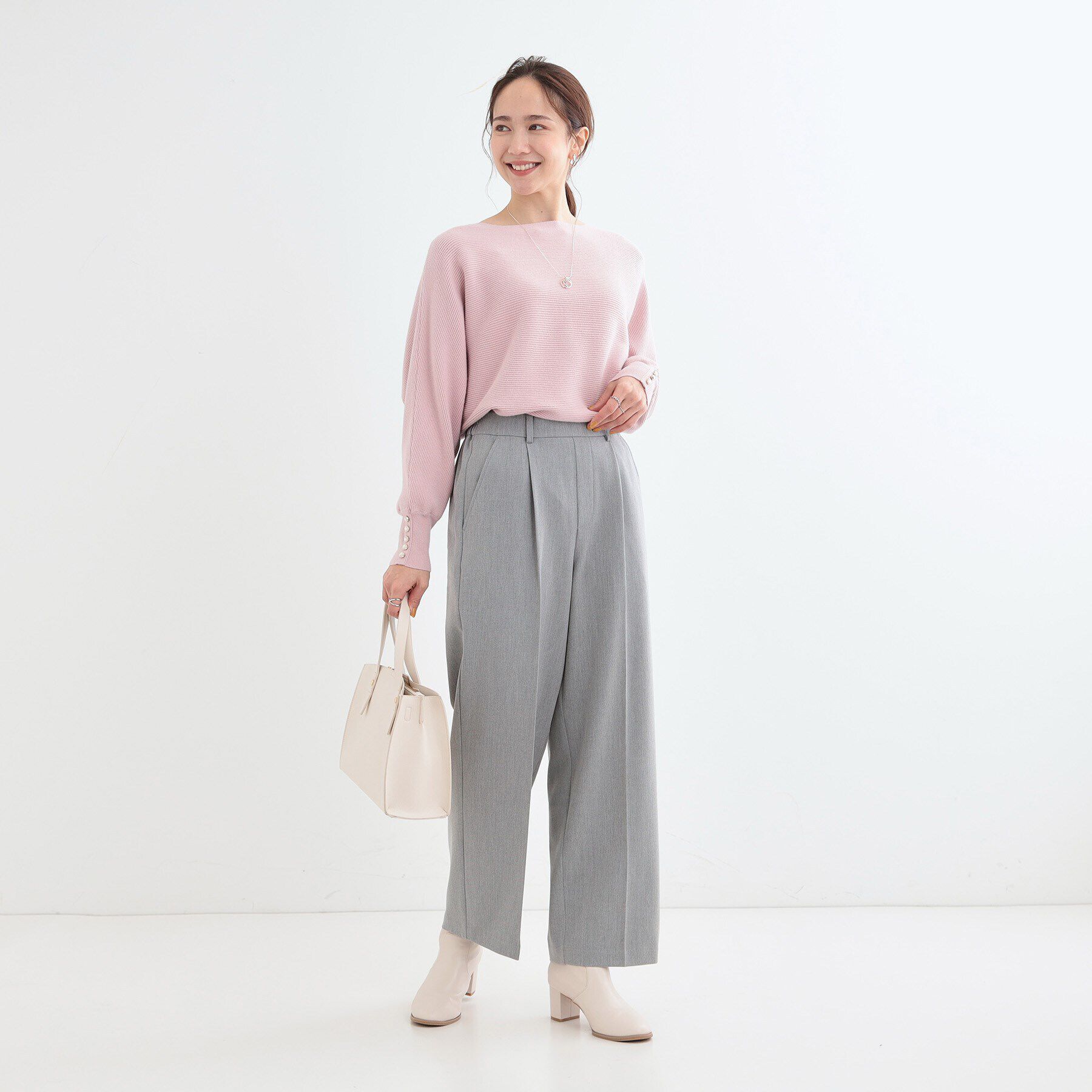 SHOO･LA･RUE「【洗える/S-LL】脚のラインを拾いにくい センタープレス タックワイドパンツ」|その他|