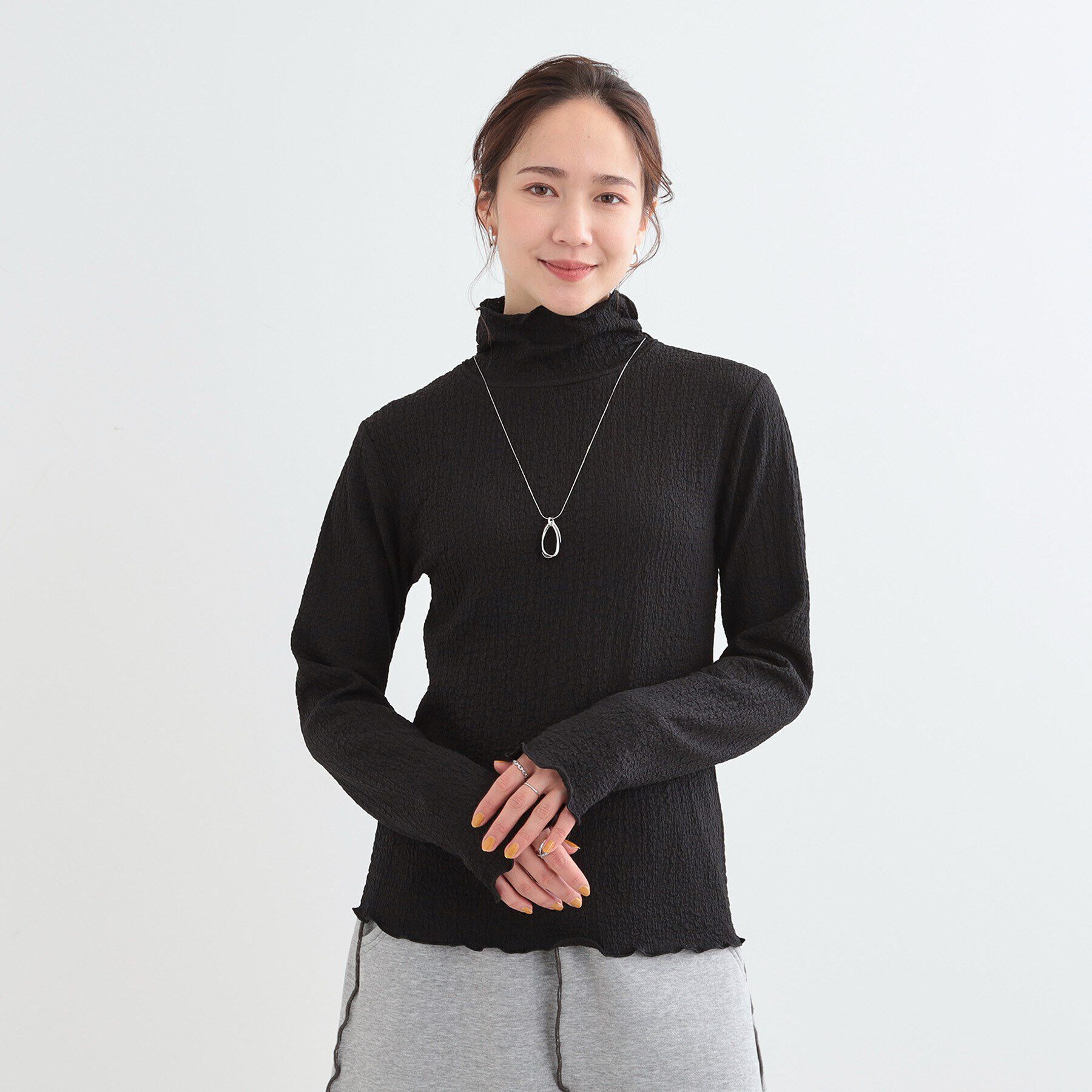 SHOO･LA･RUE「【洗える/S-LL】レイヤードスタイルに ふくれシャーリングネックインナー」|Tシャツ・カットソー|