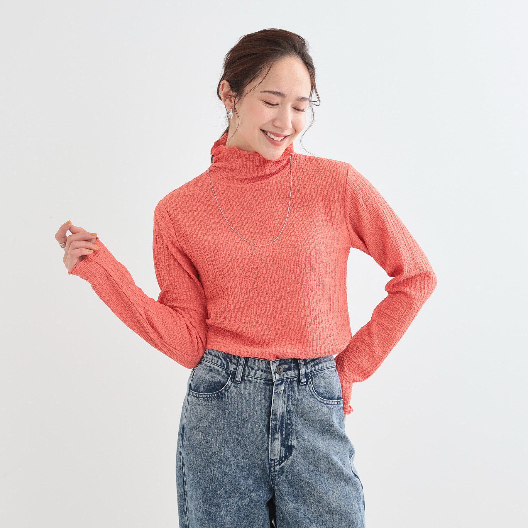SHOO･LA･RUE「【洗える/S-LL】レイヤードスタイルに ふくれシャーリングネックインナー」|Tシャツ・カットソー|