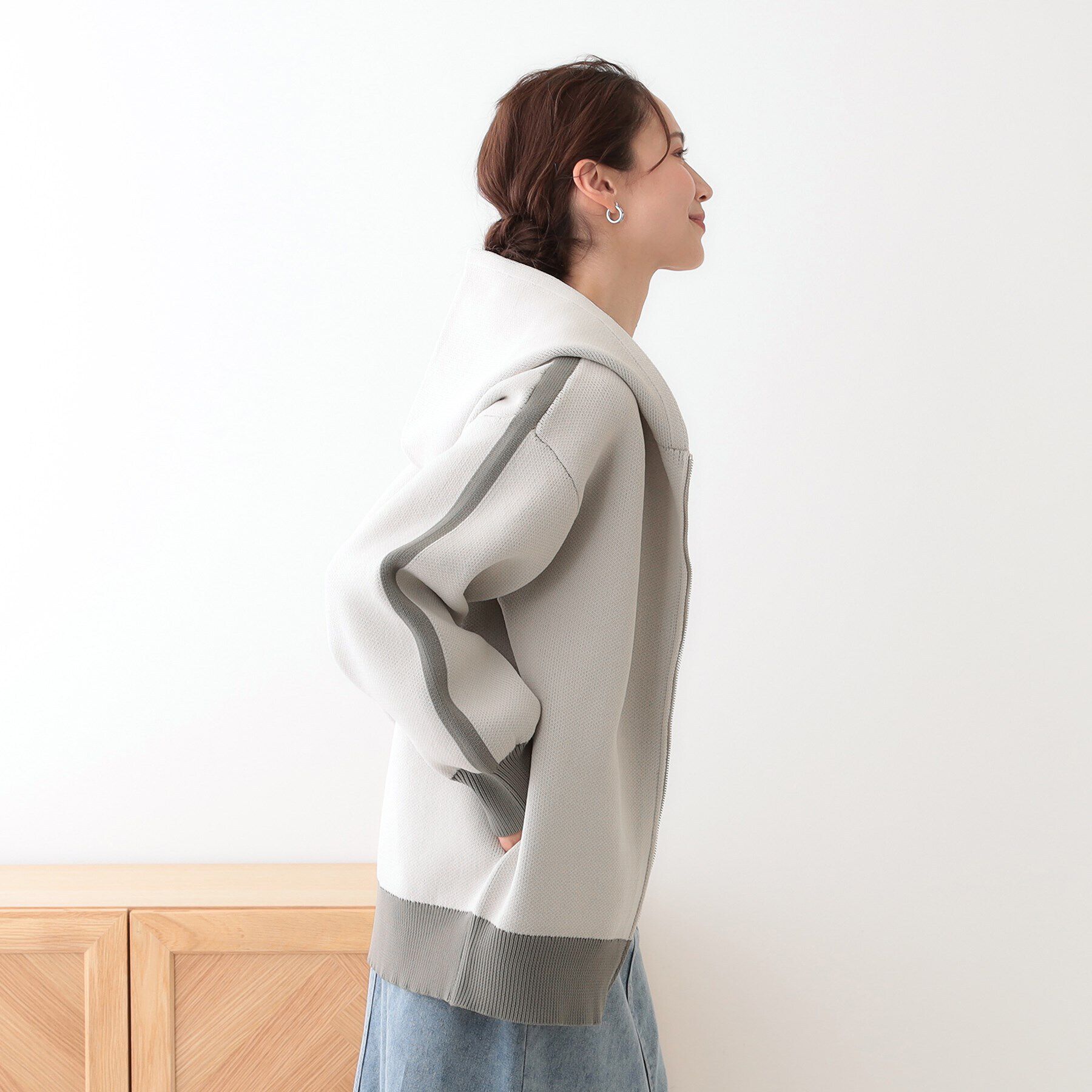 SHOO･LA･RUE「ラインで魅せる スポンディッシュニットZIPパーカ」|カーディガン|