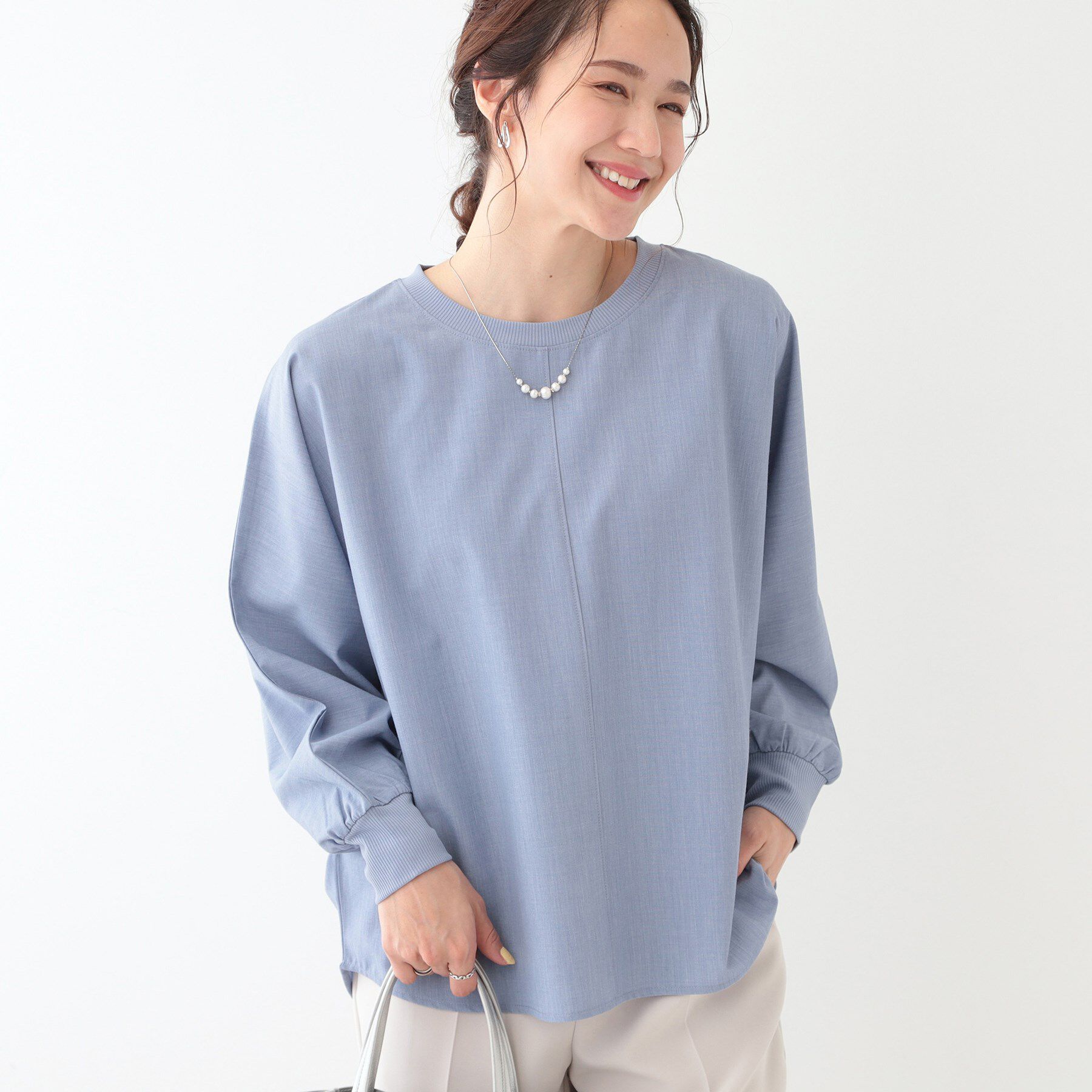 SHOO･LA･RUE「【高レビュー/洗える/洗濯後シワになりにくい/体型カバー】お袖ゆったり さらさらドルマンブラウス」|シャツ・ブラウス|ブルー(091)