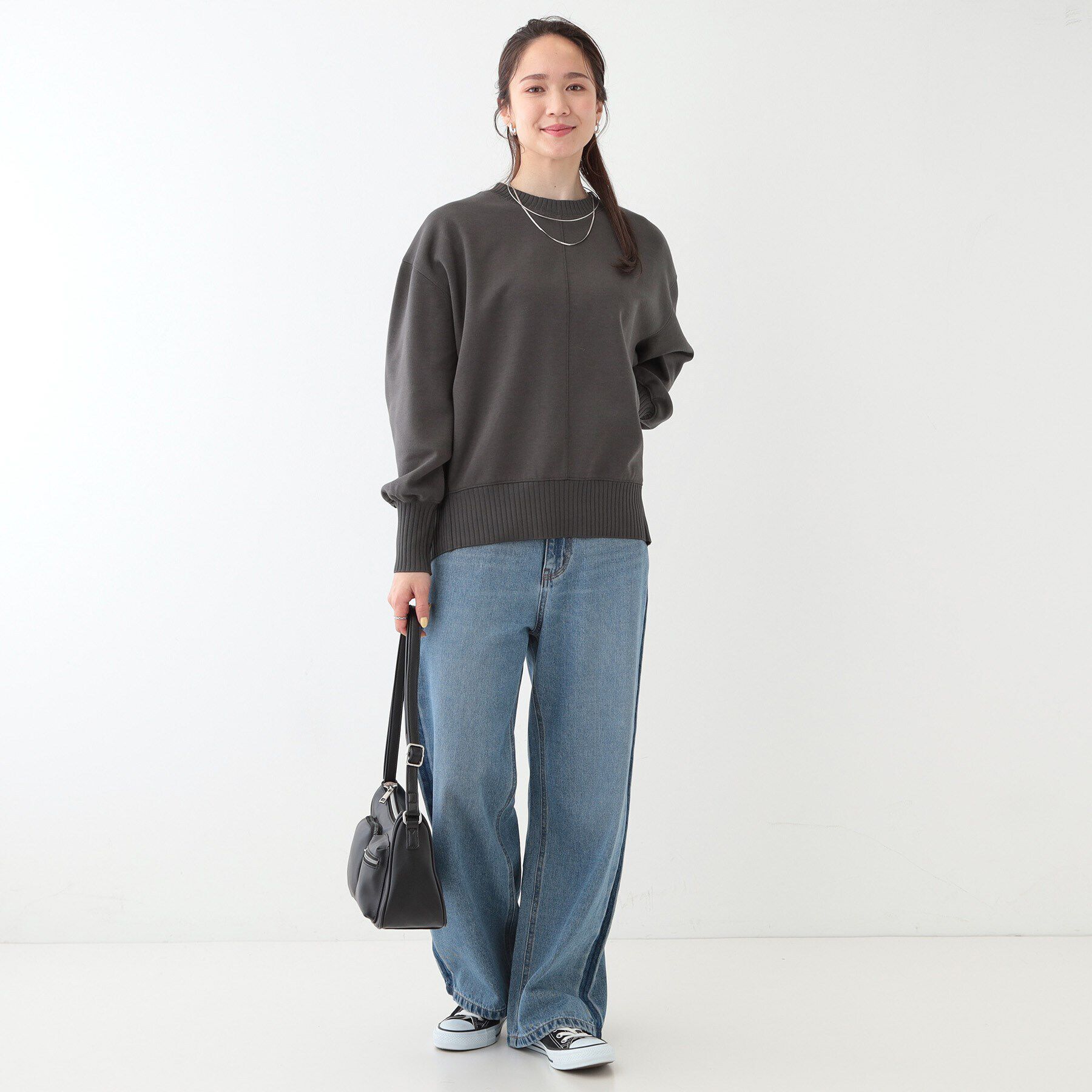 SHOO･LA･RUE「【洗える/S-LL】長めのリブでお袖すっきり 異素材トップス」|Tシャツ・カットソー|
