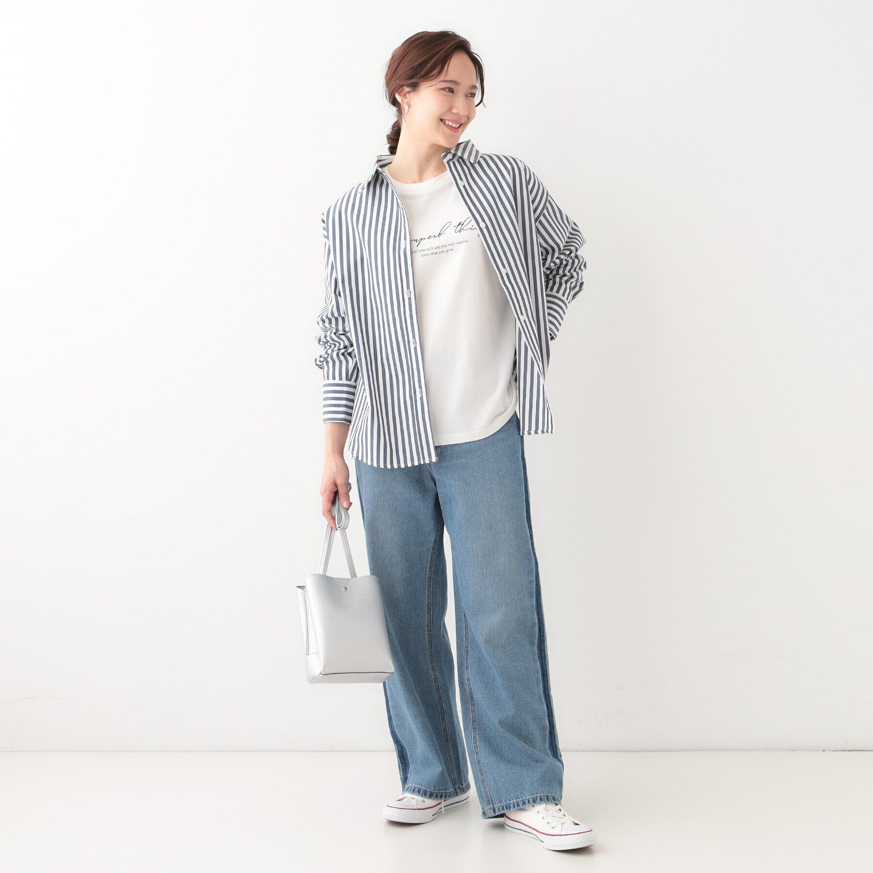 SHOO･LA･RUE「【洗える/S-LL】いろいろ ストライプシャツ」|シャツ・ブラウス|