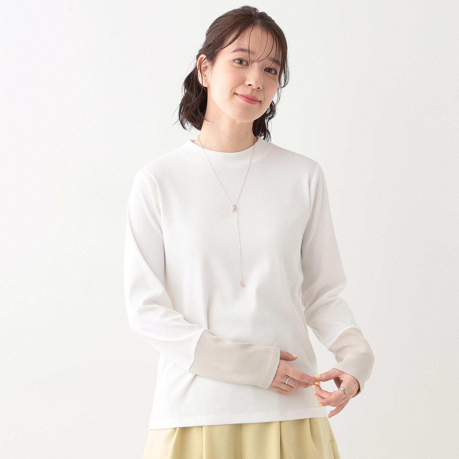 SHOO･LA･RUE「【S-LL】テレコ袖配色切り替えトップス」|Tシャツ・カットソー|