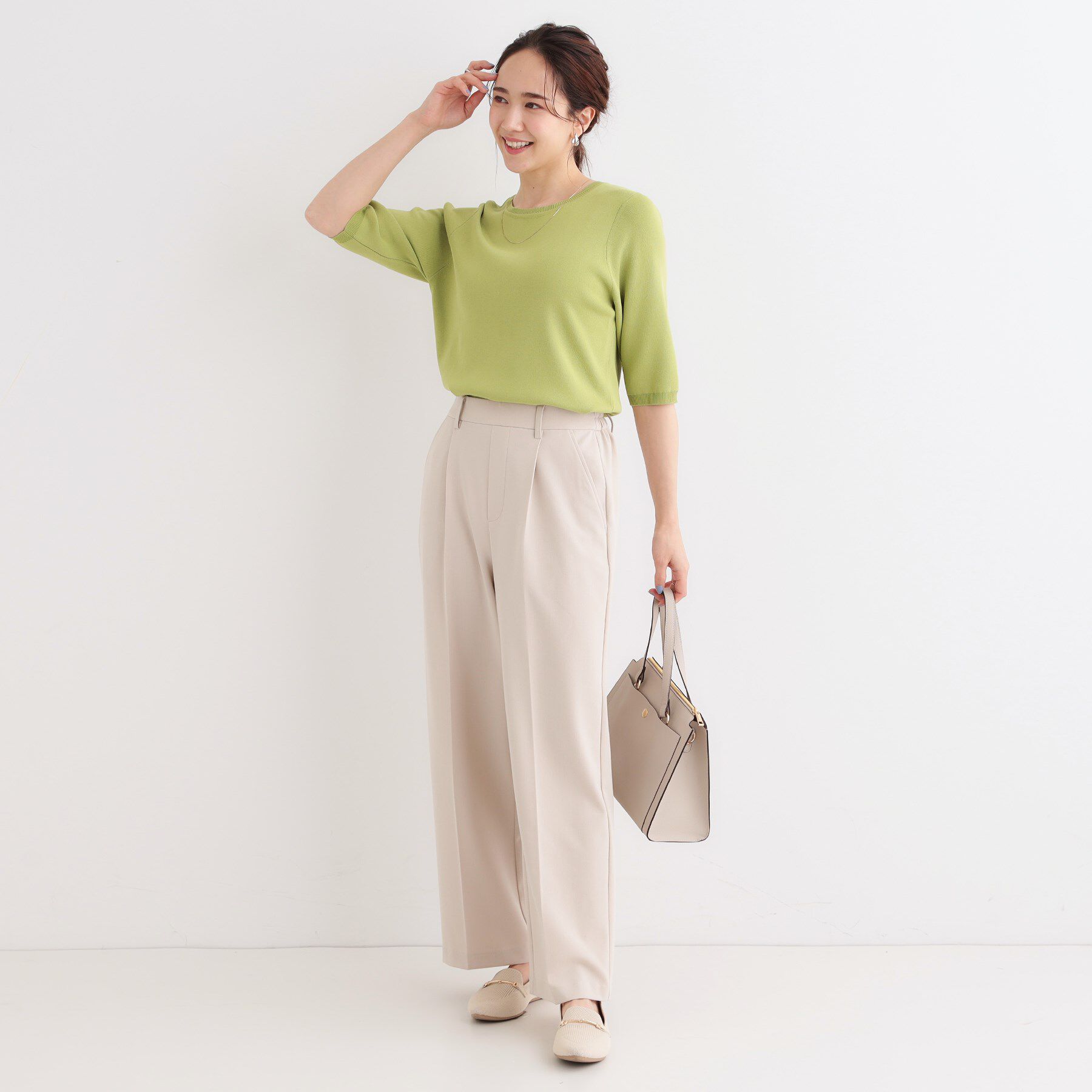 SHOO･LA･RUE「【高レビュー/洗える/S-LL】季節の変わり目から活躍 5分袖ニット」|ニット・セーター|