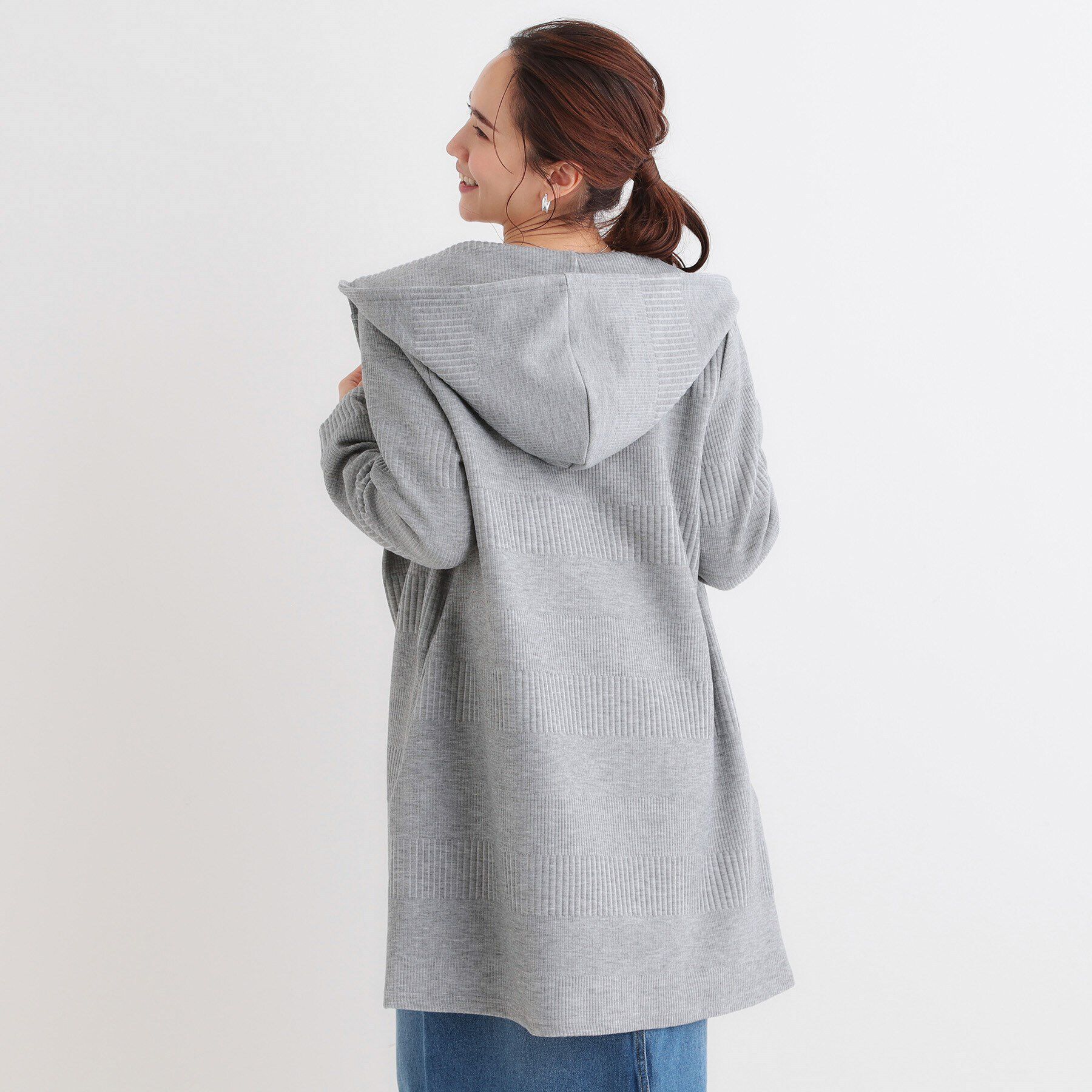 SHOO･LA･RUE「【S-LL】体型をカバーしながらスマートに魅せる ラインジャカードコーディガン」|カーディガン|