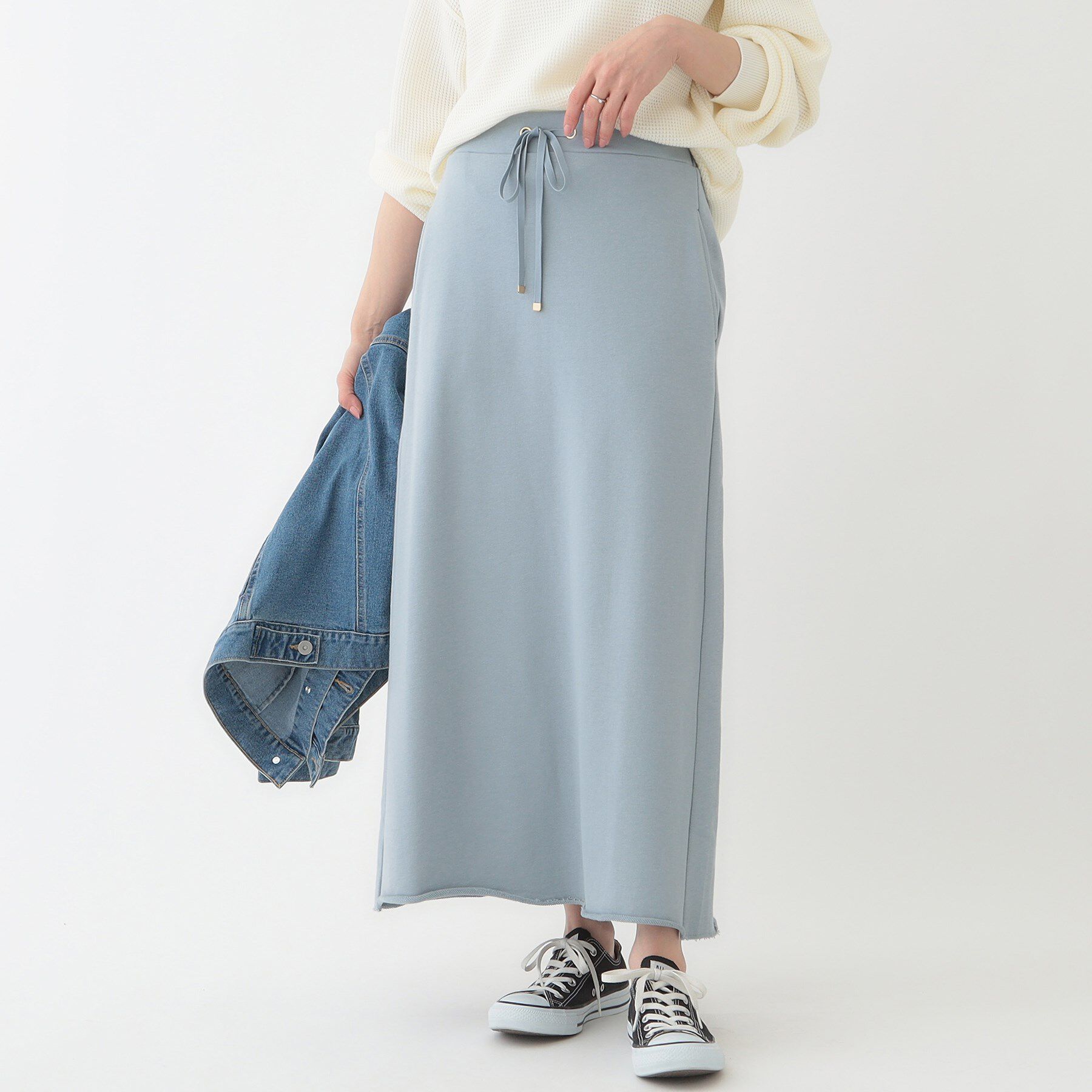 SHOO･LA･RUE「カジュアルスタイルに 裏毛Aラインスカート」|スカート|ブルー(091)