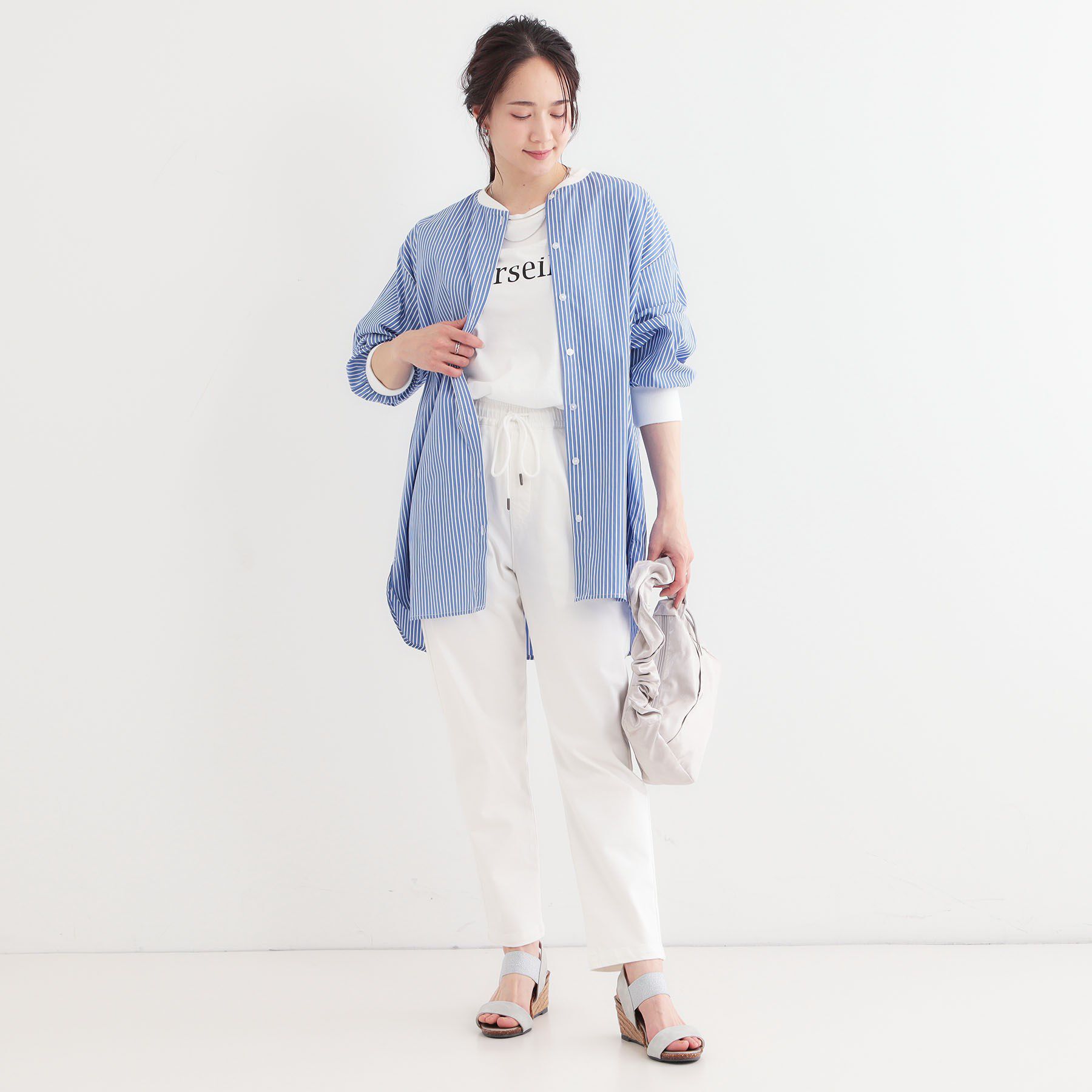 SHOO･LA･RUE「【洗える/S-LL】リブでこなれ感 ゆるっと着られる ロングシャツ」|チュニック|
