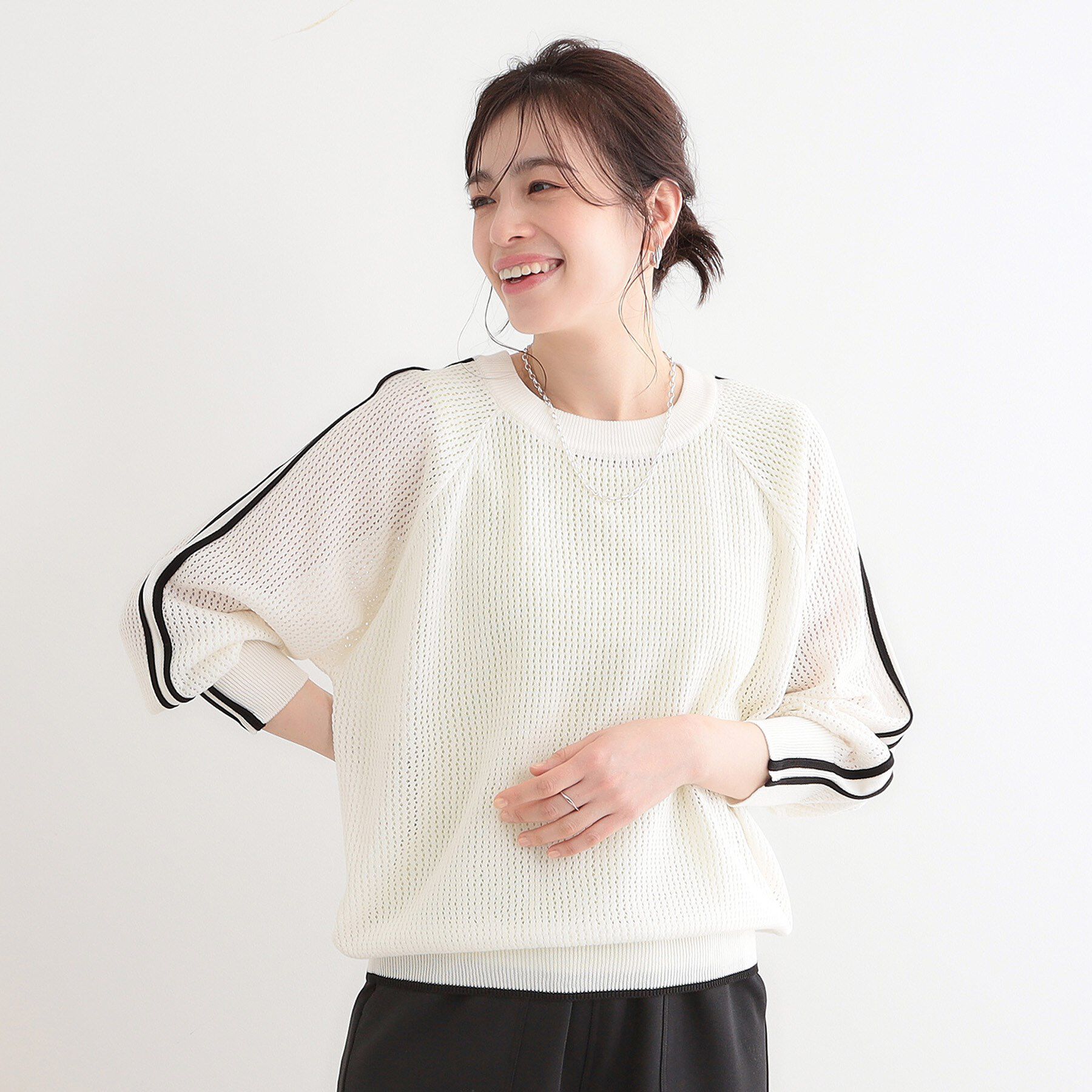 SHOO･LA･RUE「麻タッチメッシュラインニット」|ニット・セーター|