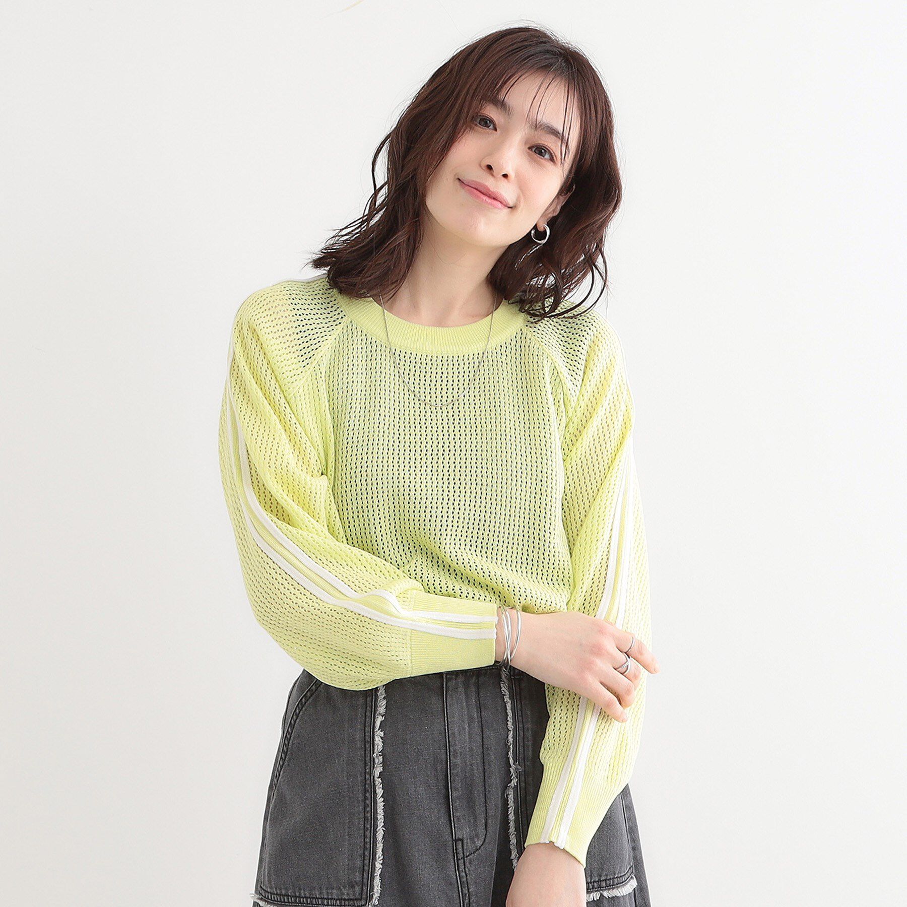 SHOO･LA･RUE「麻タッチメッシュラインニット」|ニット・セーター|