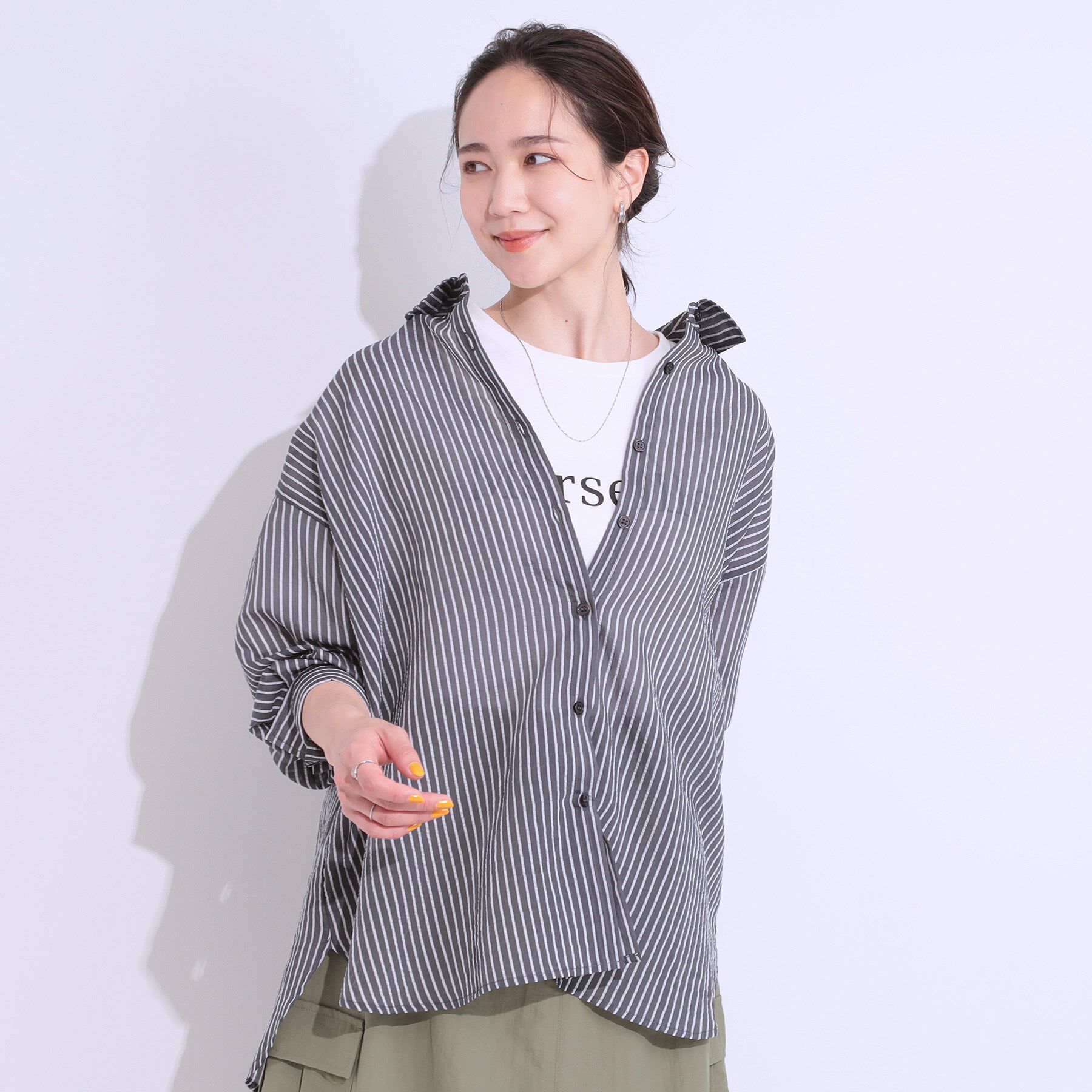 SHOO･LA･RUE「大人の抜け感コーデに シアーストライプ BIGシャツ」|シャツ・ブラウス|