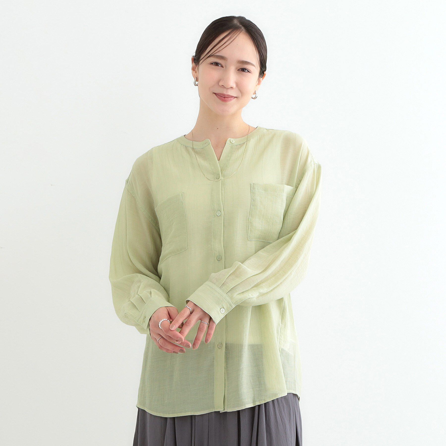 SHOO･LA･RUE「【高レビュー】大人のシアー感 バンドカラーシャツ」|シャツ・ブラウス|