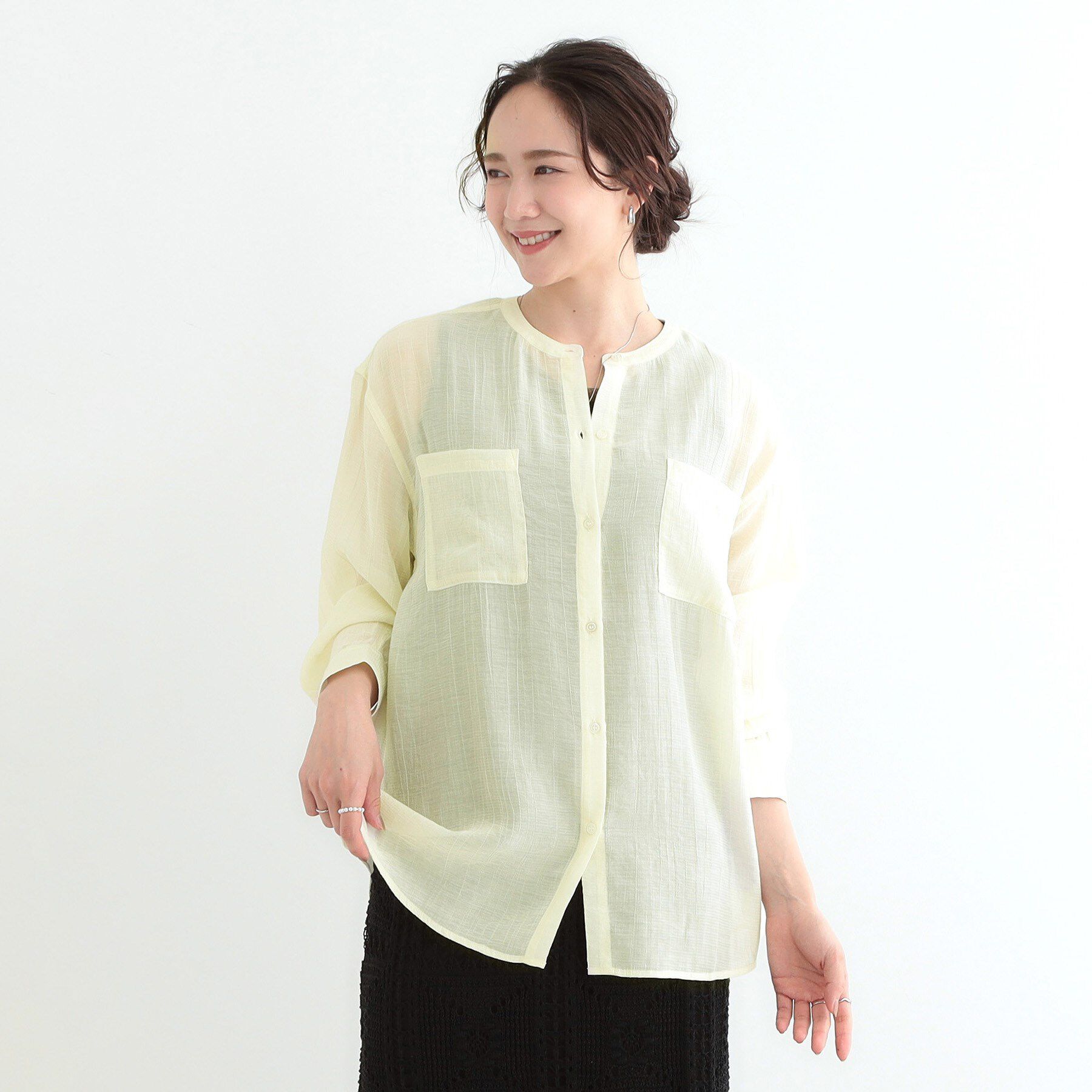 SHOO･LA･RUE「【高レビュー】大人のシアー感 バンドカラーシャツ」|シャツ・ブラウス|