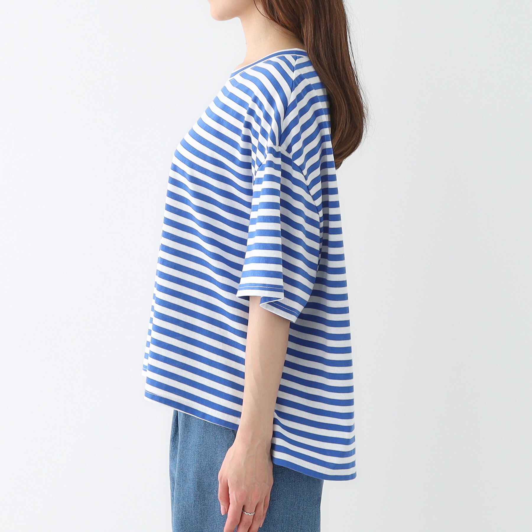 SHOO･LA･RUE「【洗える/S-LL】ハーフスリーブボーダーカットソー」|Tシャツ・カットソー|