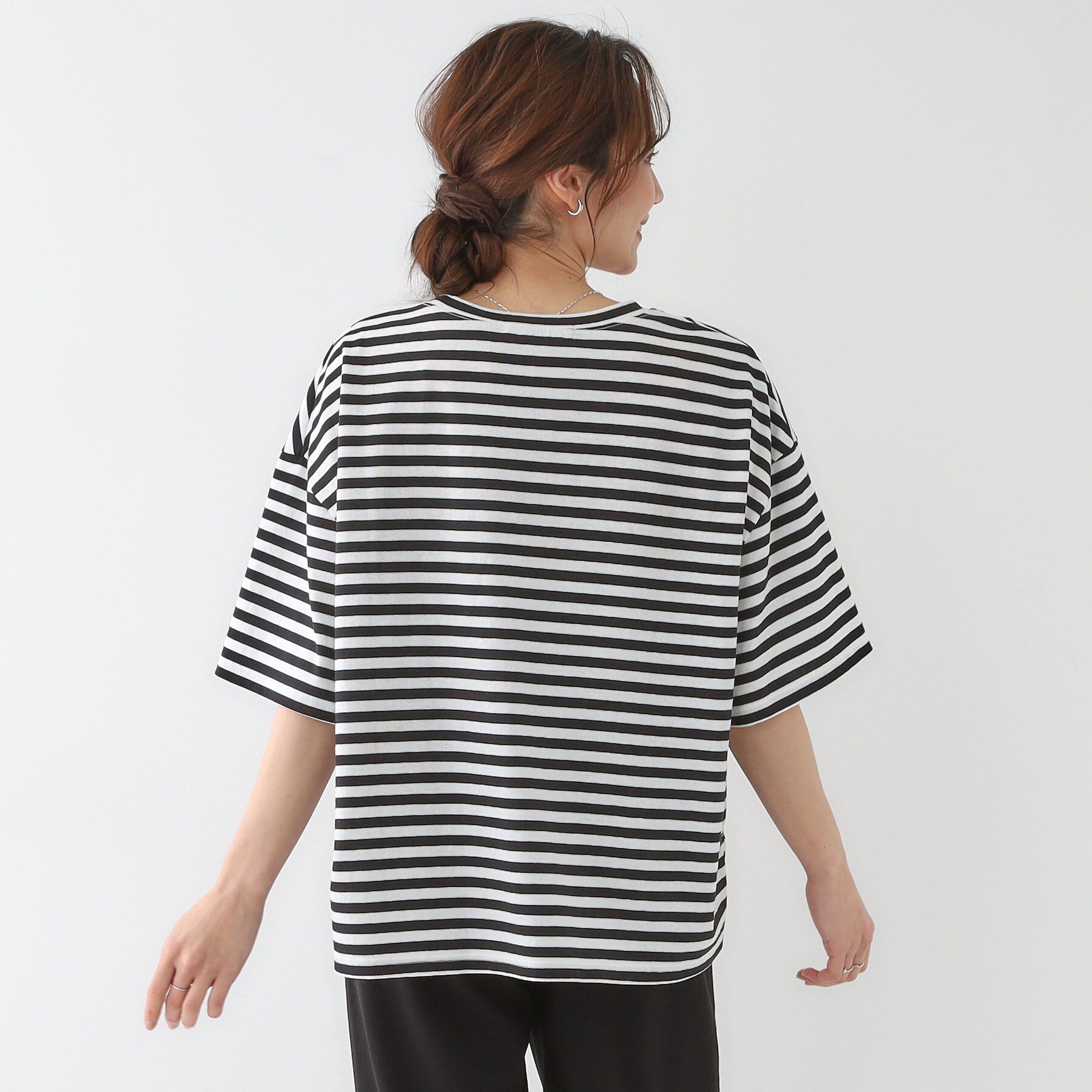 SHOO･LA･RUE「【洗える/S-LL】ハーフスリーブボーダーカットソー」|Tシャツ・カットソー|
