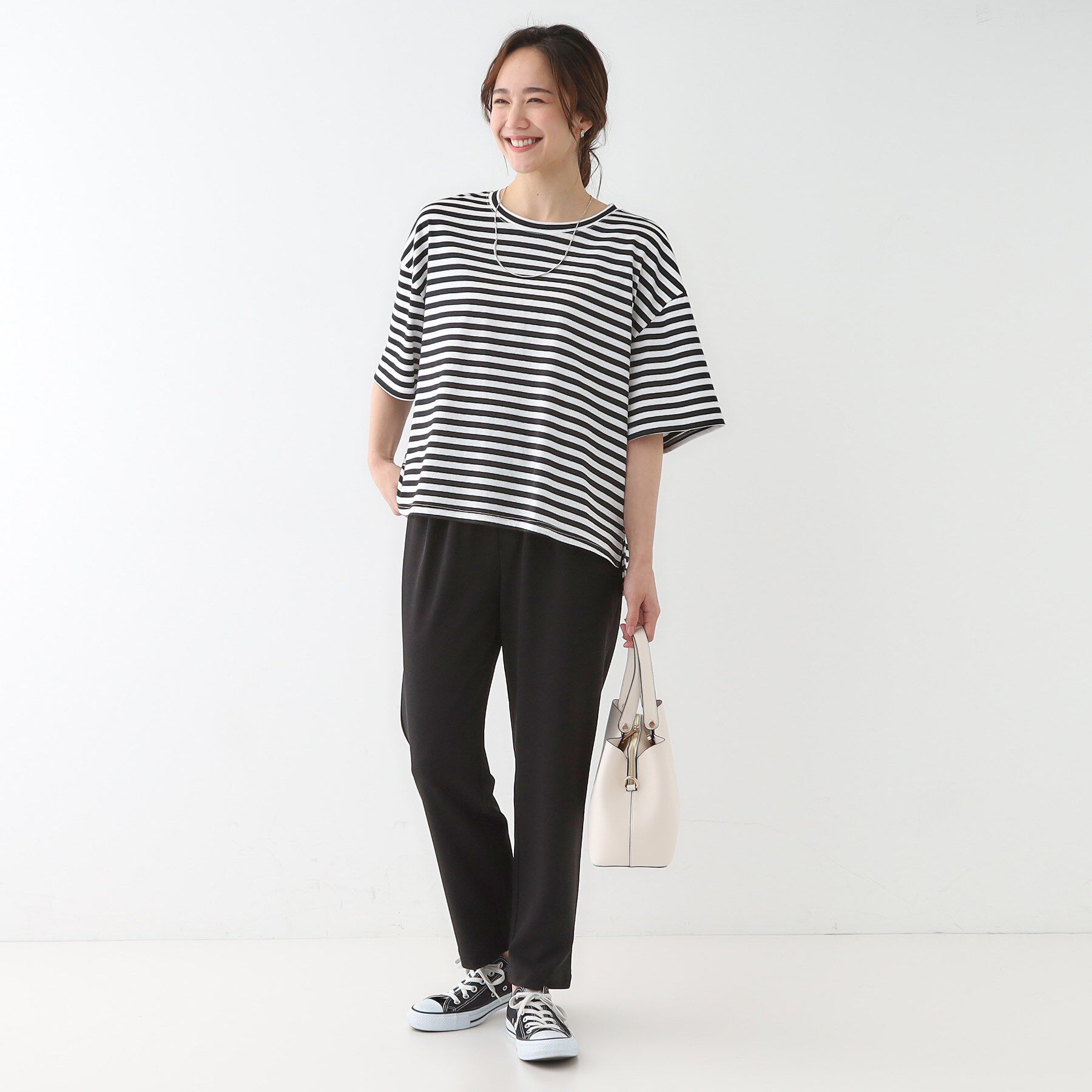 SHOO･LA･RUE「【洗える/S-LL】ハーフスリーブボーダーカットソー」|Tシャツ・カットソー|
