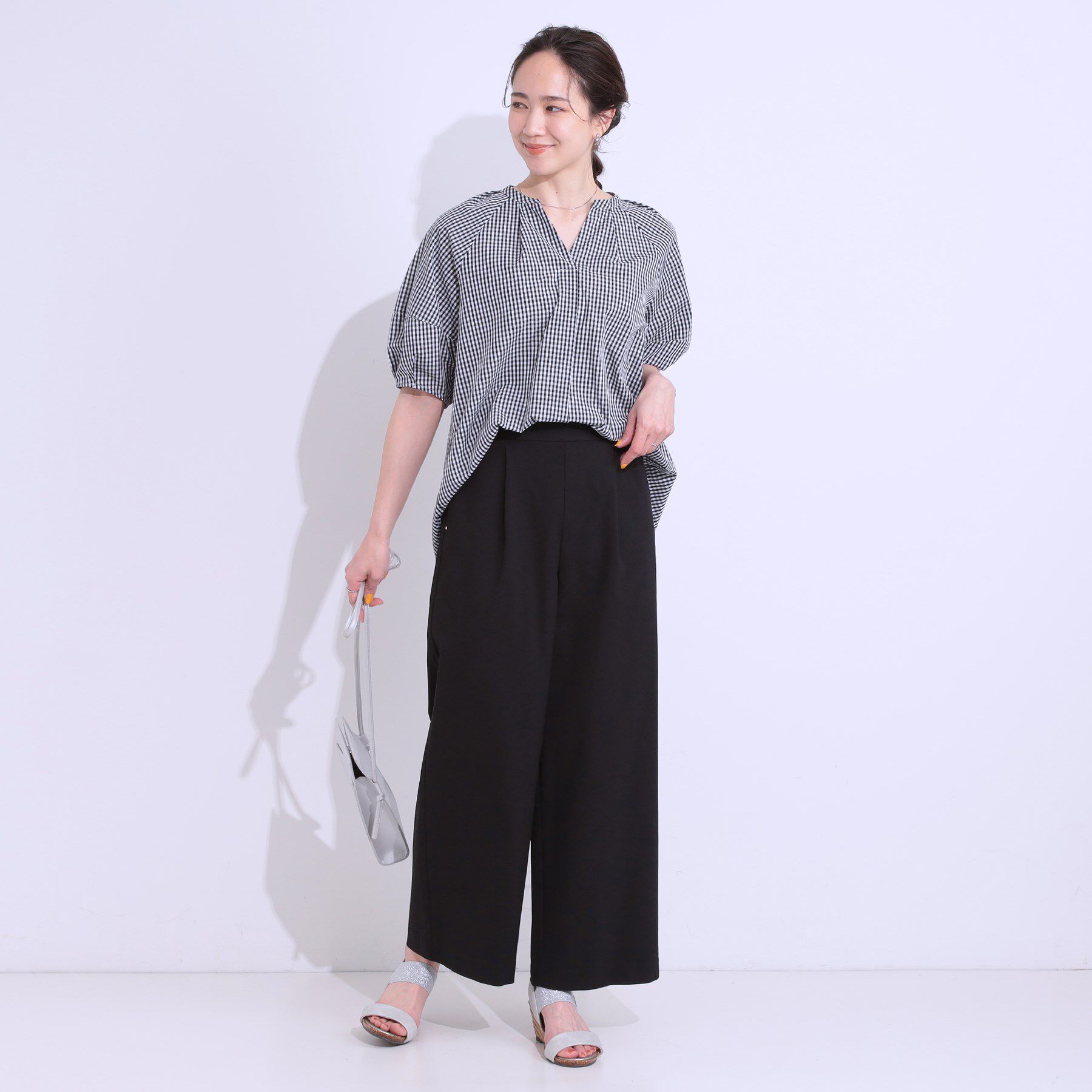 SHOO･LA･RUE「【高レビュー/S-LL/ひんやり】ゴールドパーツがアクセント ストレッチワイドパンツ」|その他|