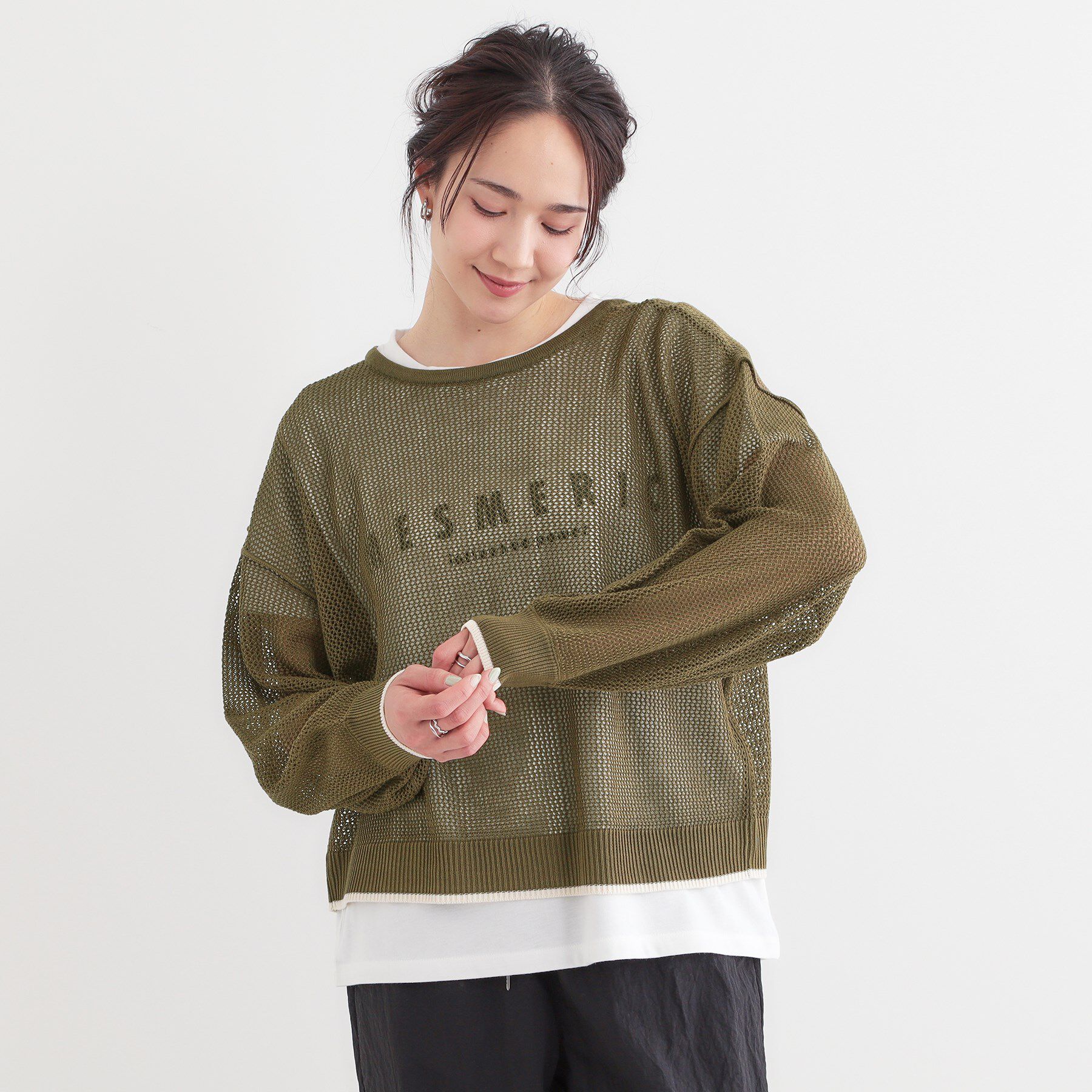 SHOO･LA･RUE「【S-LL/2点セット】前後2WAYで着られるメッシュニット＋ロゴTシャツ」|その他|