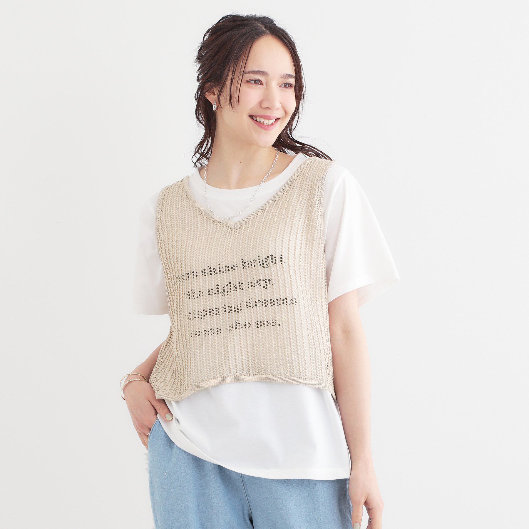 SHOO･LA･RUE「【2点セット】メッシュニットベスト&times;ロゴTシャツセット」|その他|