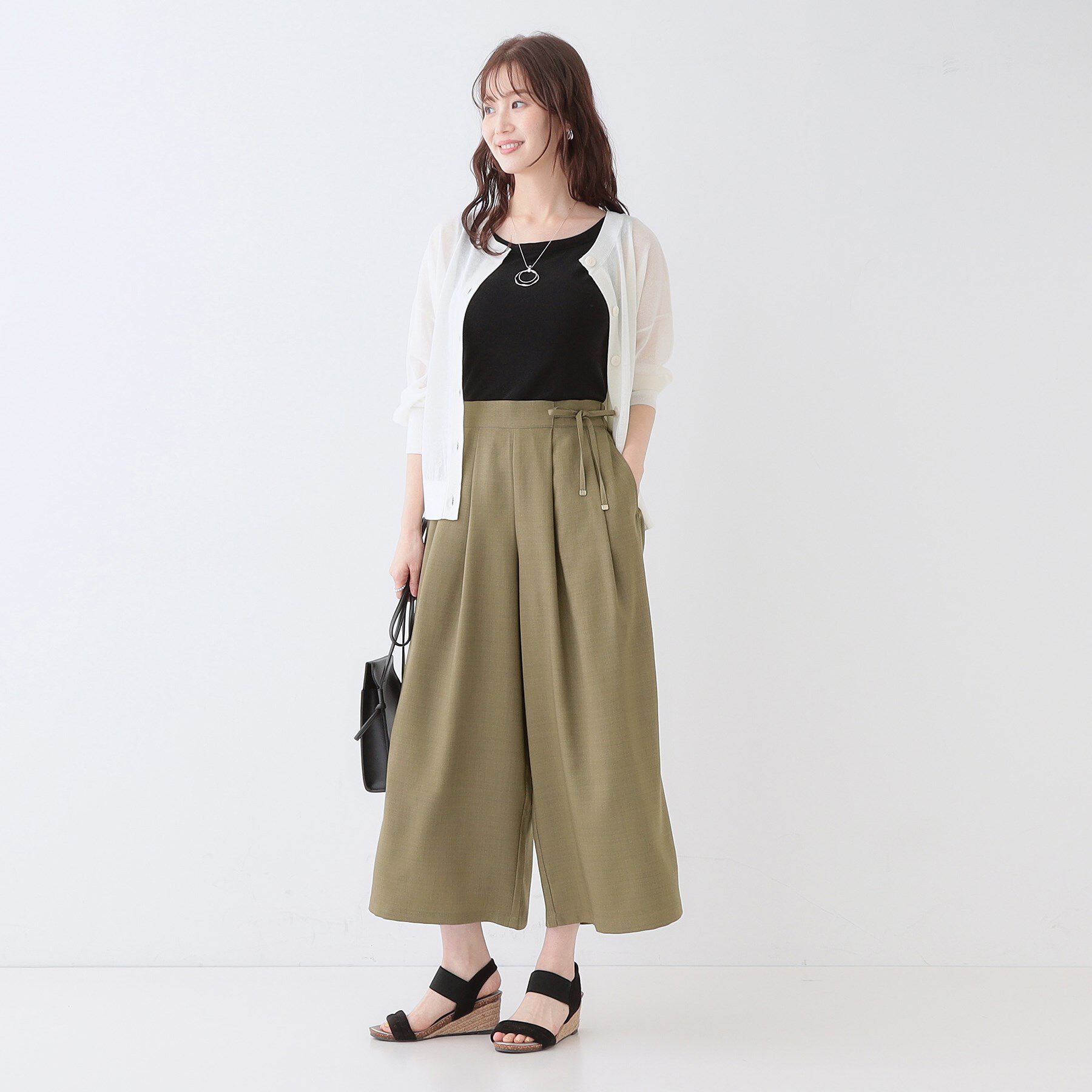 SHOO･LA･RUE「【洗える/S-LL/アイロン掛けが楽】低身長さんにもおすすめ 麻調ガウチョパンツ」|その他|