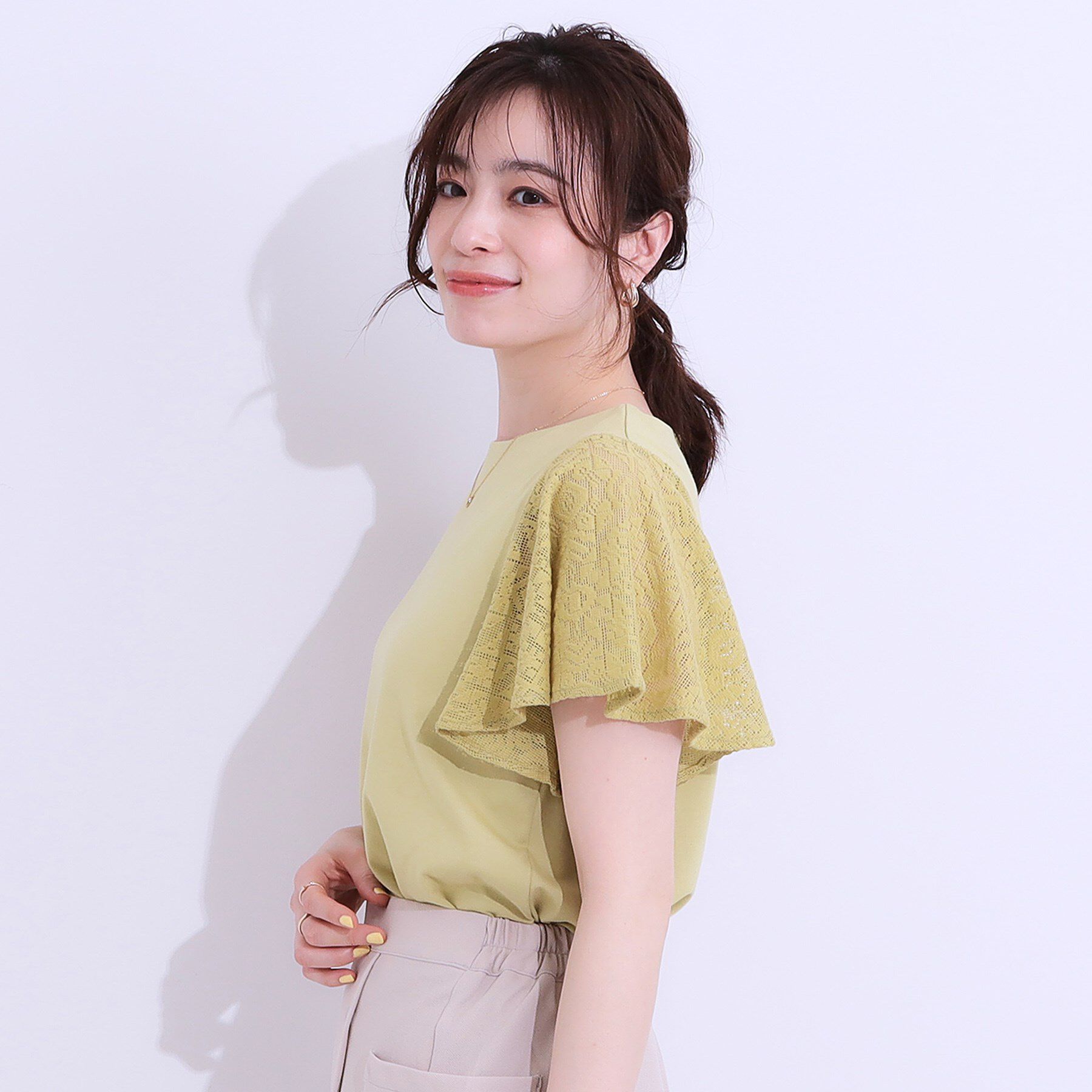 SHOO･LA･RUE「【S-LL】大人の上品コーデに お袖レース切り替えトップス」|Tシャツ・カットソー|