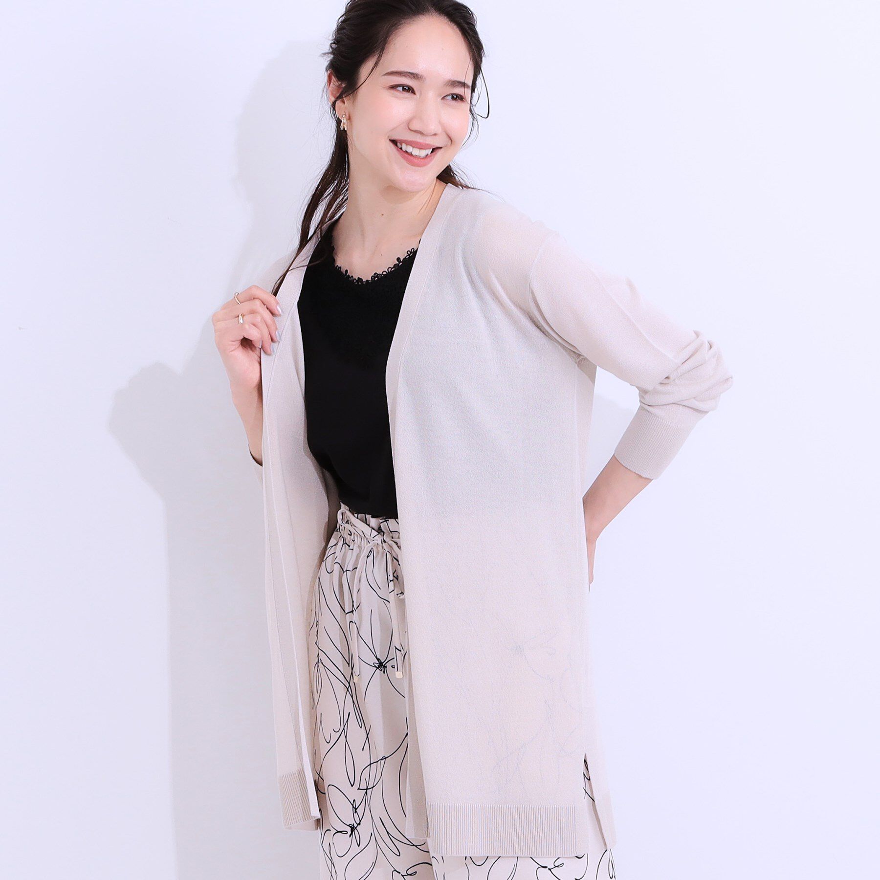 SHOO･LA･RUE「【洗える/ひんやり】体型カバーにも トッパー ロングカーディガン」|カーディガン|ライトベージュ(05