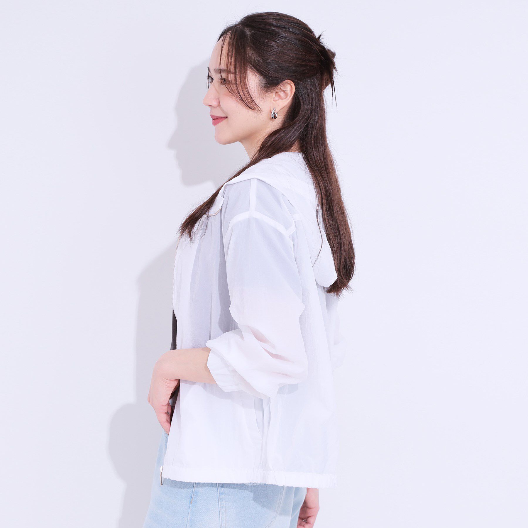 SHOO･LA･RUE「【S-LL】程よいシアー感　大人世代の軽やかフードブルゾン」|ブルゾン・スタジャン|