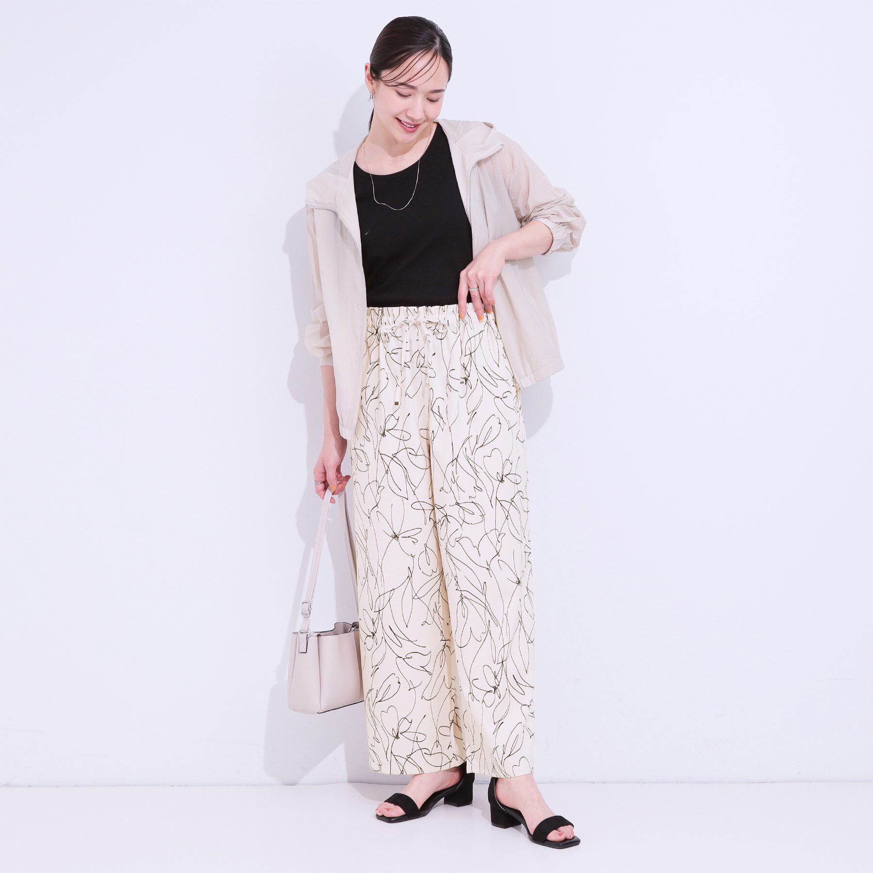 SHOO･LA･RUE「【S-LL】目を惹く柄がアクセント 麻調イージーワイドパンツ」|その他|