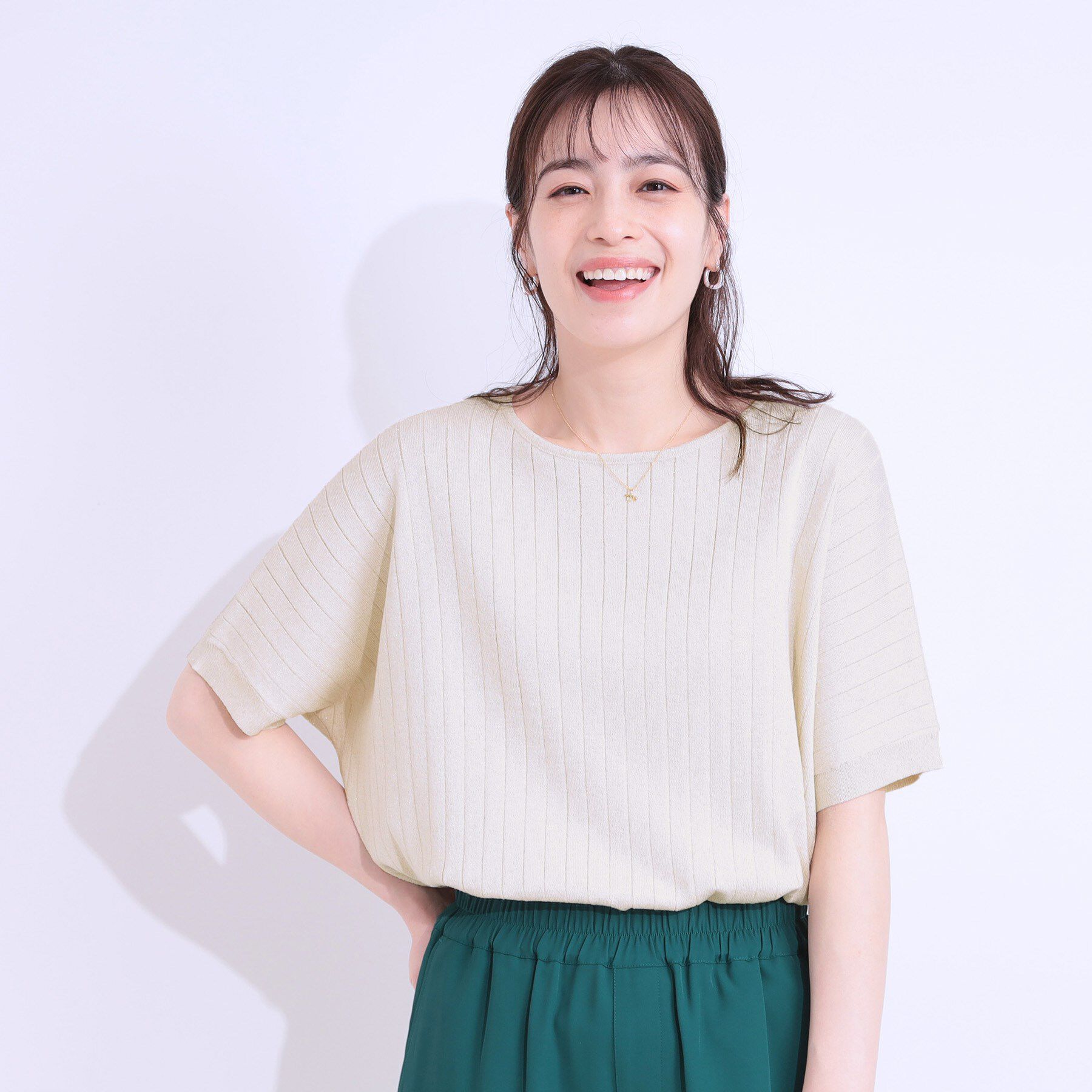 SHOO･LA･RUE「【二の腕カバー】さりげないラメが上品見え リブドルマンニット」|ニット・セーター|