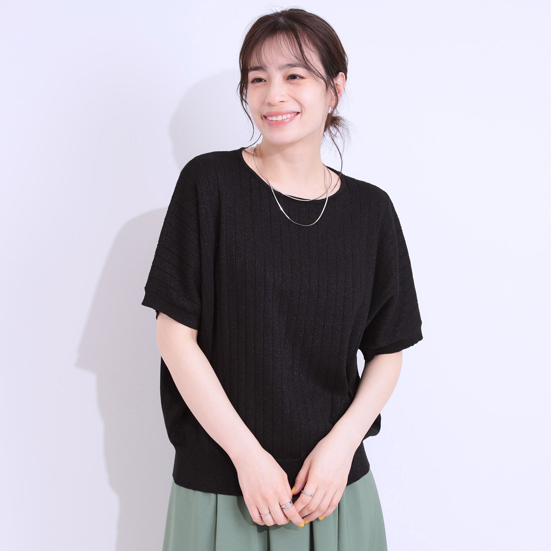 SHOO･LA･RUE「【二の腕カバー】さりげないラメが上品見え リブドルマンニット」|ニット・セーター|
