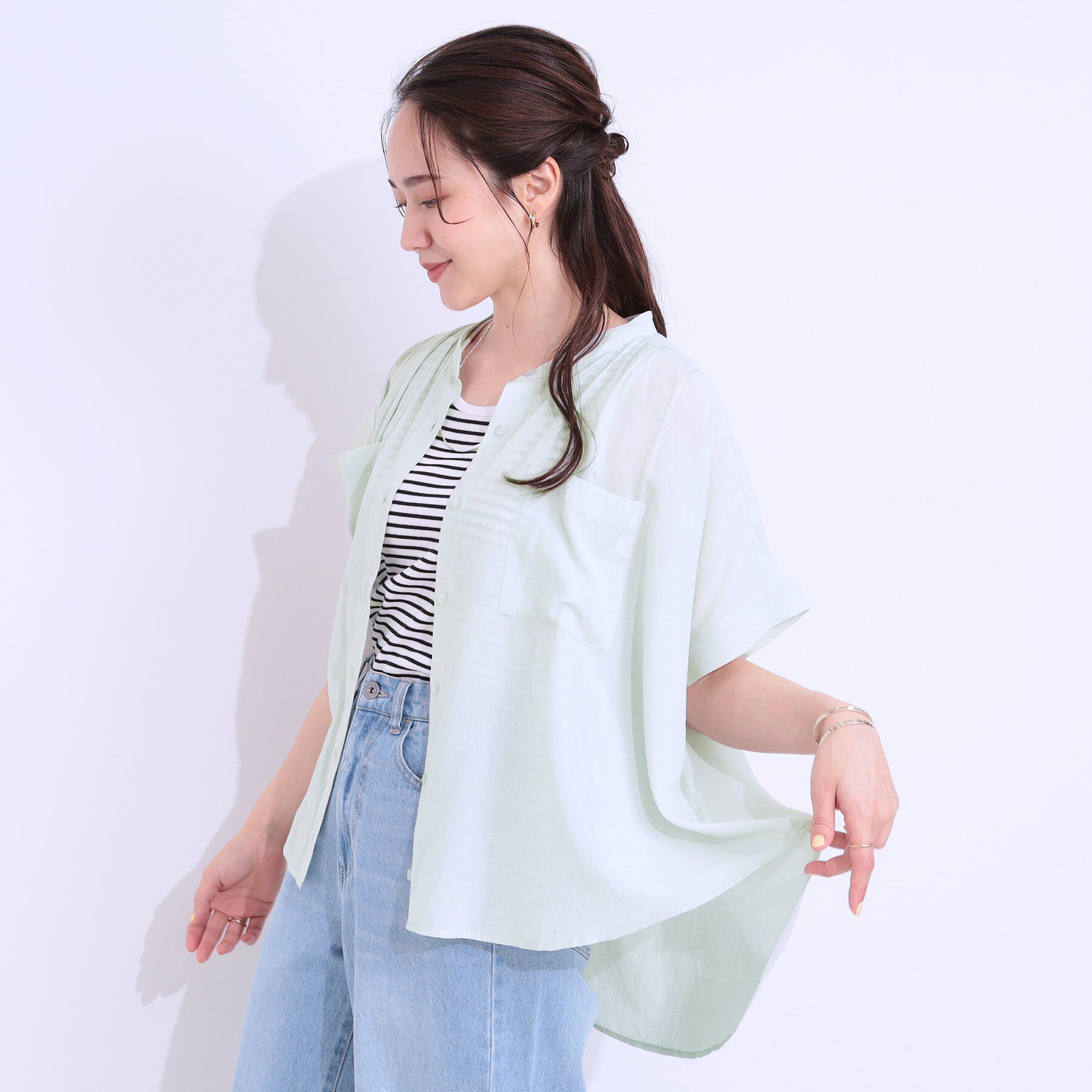 SHOO･LA･RUE「【S-LL/セットアップ可】大人のシアー感 バンドカラーブラウス」|シャツ・ブラウス|