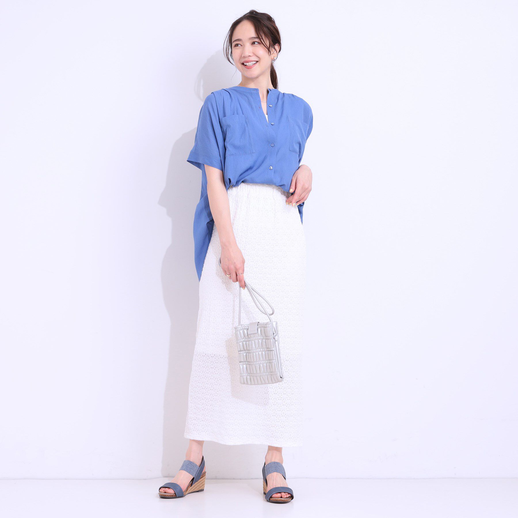 SHOO･LA･RUE「【S-LL/セットアップ可】大人のシアー感 バンドカラーブラウス」|シャツ・ブラウス|