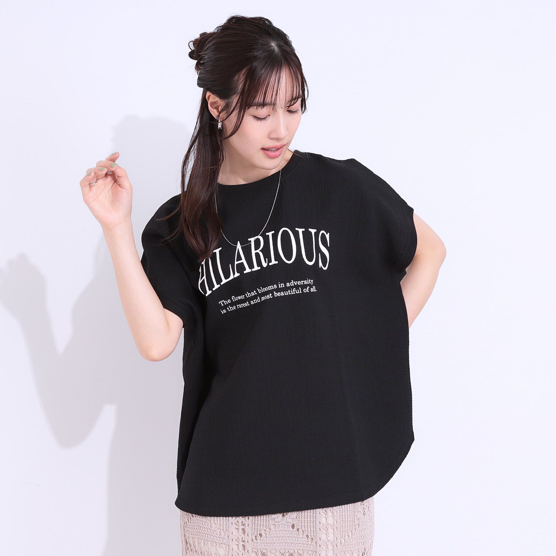SHOO･LA･RUE「【洗える】ぽこぽこフレンチスリーブTシャツ」|Tシャツ・カットソー|